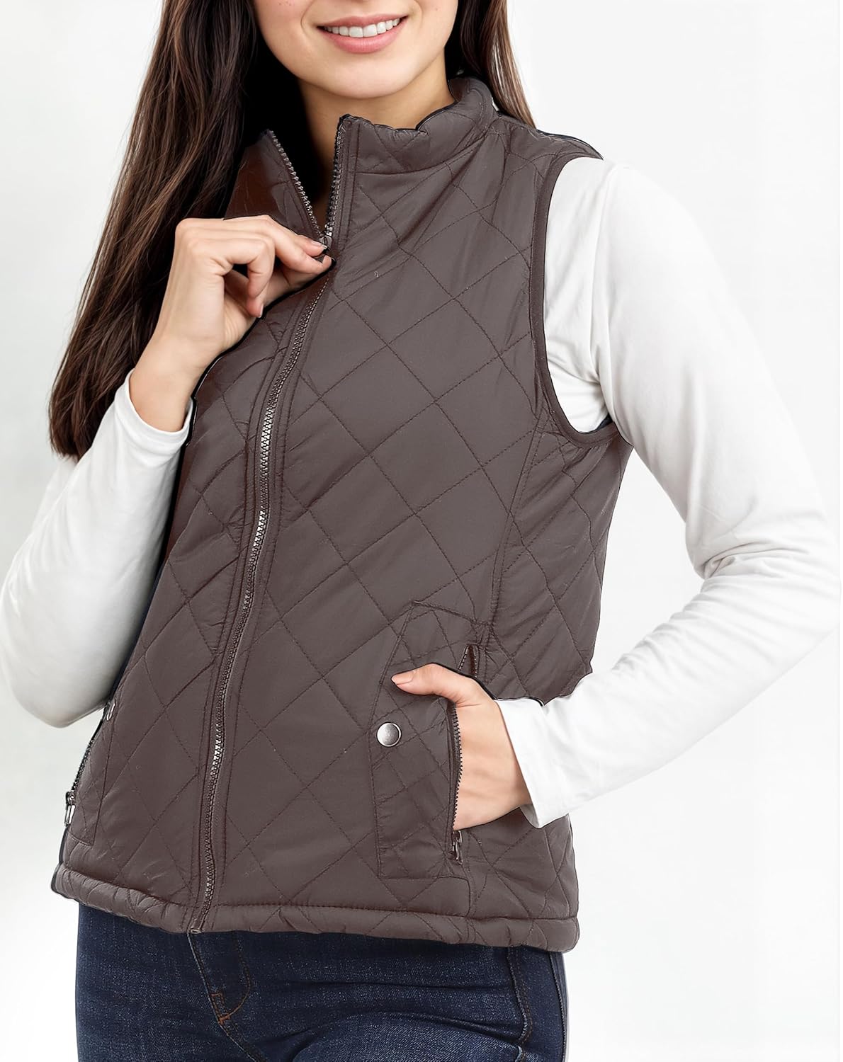 NY Threads Puffer Vest Women Slim Fit Lightweight Stand Collar Quilted Zip Puffer Vest - Image 3