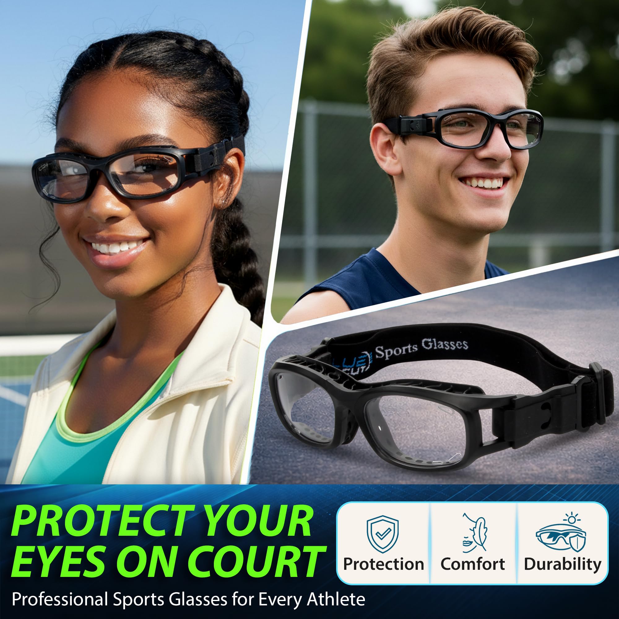 BLUE CUT Gafas de seguridad para deportes al aire libre, unisex, antiniebla, ideales para baloncesto, raquetball