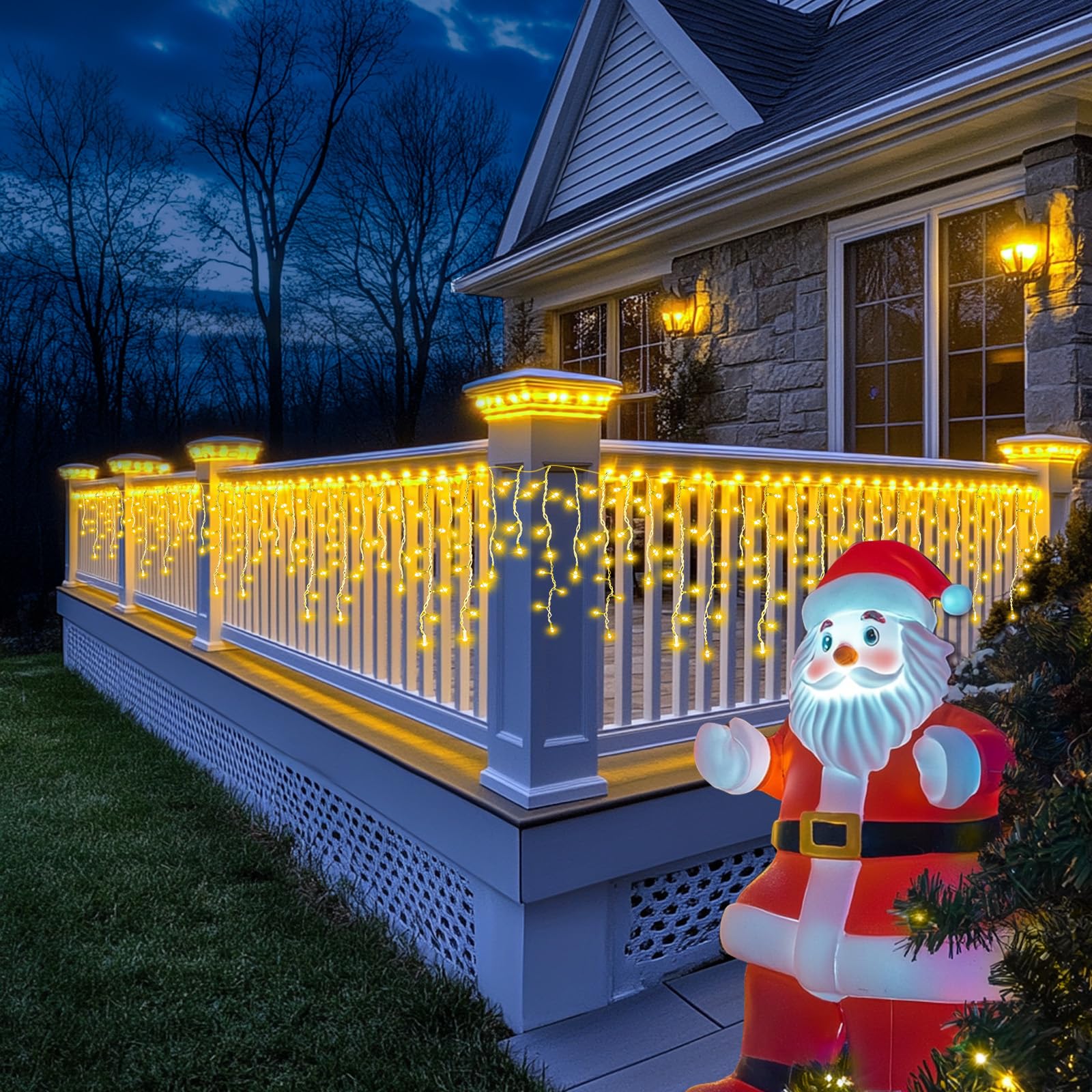 Solar Eisregen Lichterkette,Solarenergie und Wiederaufladbar,20m +5m 660 LED IP65 Wasserdicht, Mit 8 Modi & Timer und Speicher Weihnachtsbeleuchtung Außen für Balkon Fenster Haus Geländer (Warm-Color)