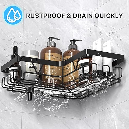 Miniatura 4 de KEGII Estante esquinero para ducha, organizador adhesivo de ducha con ganchos, estantes de esquina de ducha para ducha interior, organizador de