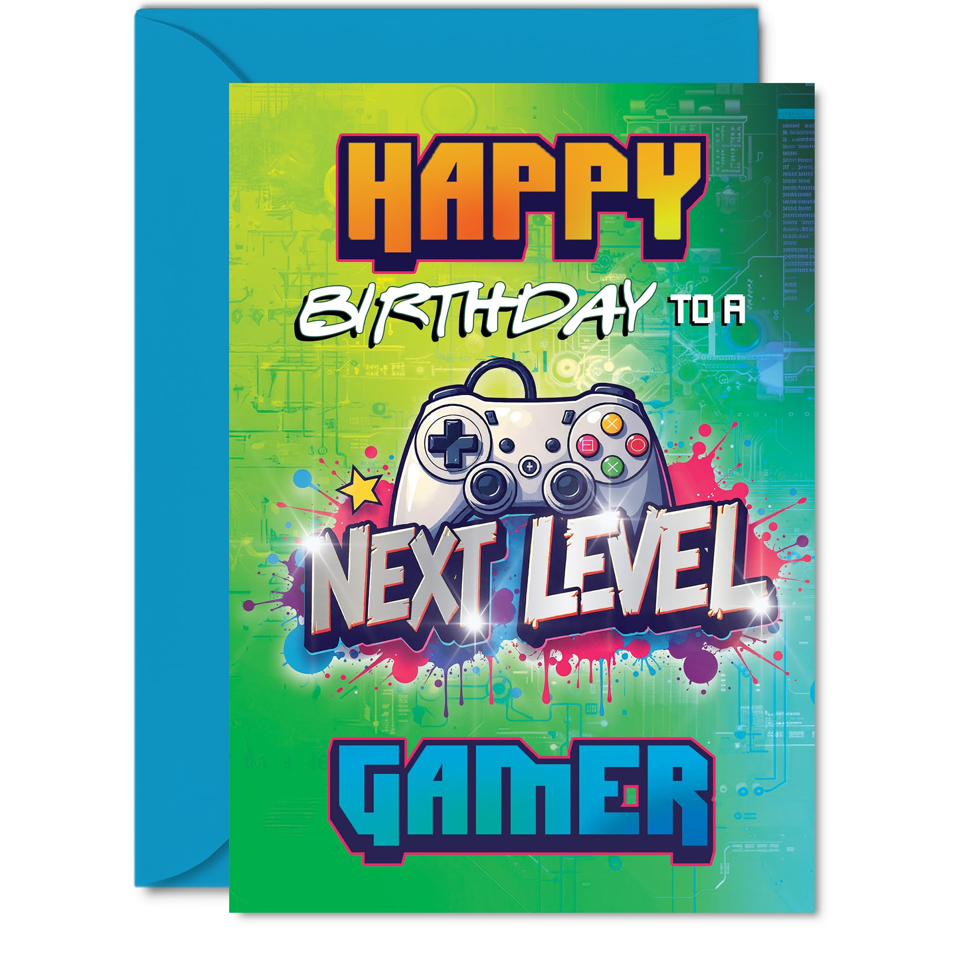 Family Birthday Card - Next Level - Happy Birthday Card for Family from Colleague Friends, 5x7 Inch Gamer Bday Greeting Cards