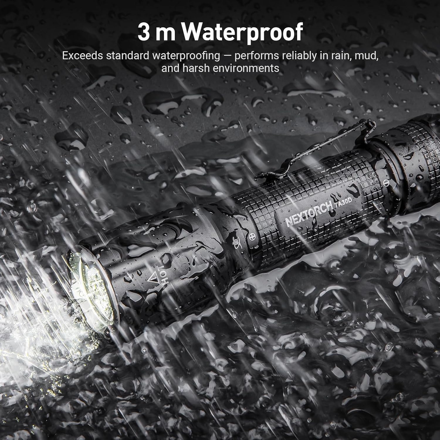 NEXTORCH TA30D Taktische Taschenlampe 2200 Lumen, EDC Extrem Hell LED Aufladbare mit 410m Reichweite, IPX8 Wasserdicht, 5 Modi, Strobe & Tactical Ring, für Einsatz, Notfall, Suche im Outdoor-Bereich