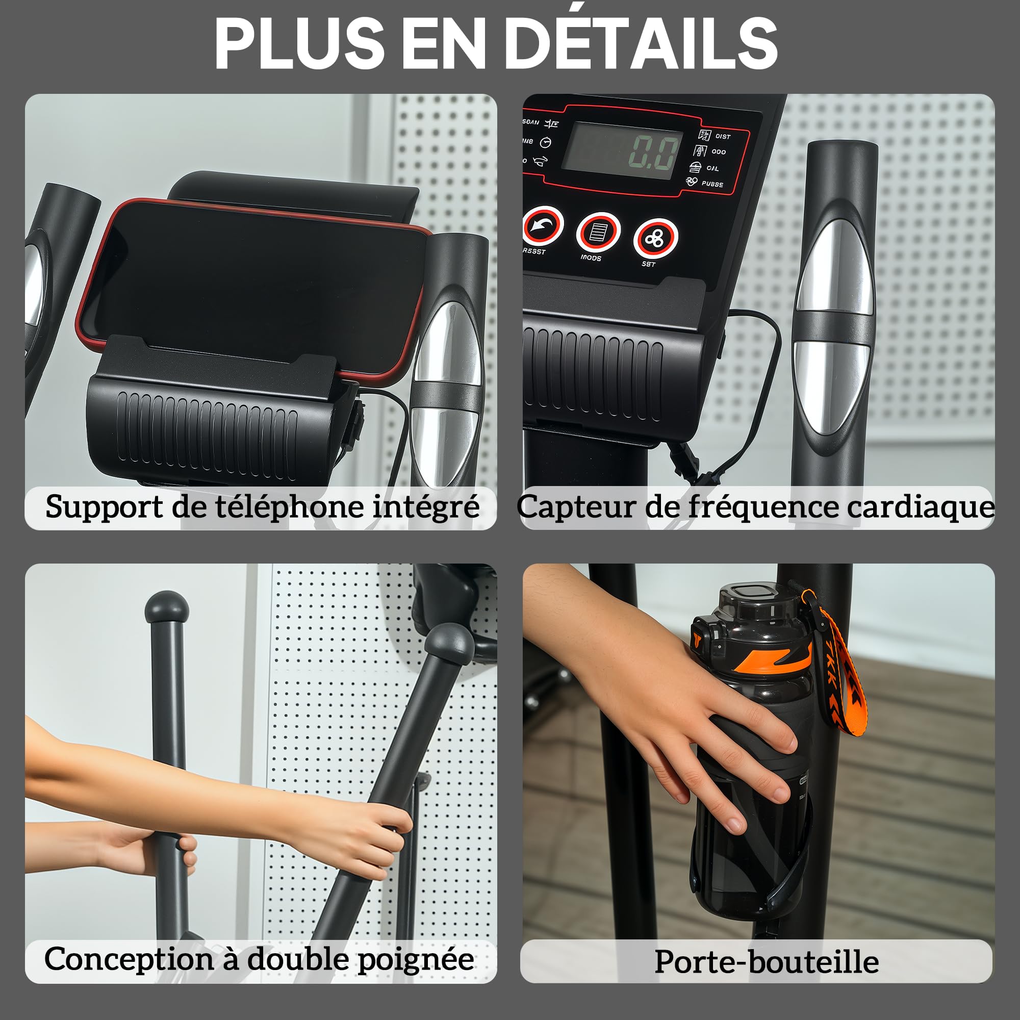 SPORTNOW Vélo elliptique pour la Maison Ultra Silencieux, vélo elliptique magnétique à 8 Niveaux de résistance avec écran LED, capteur de pouls, Porte-Bouteille et roulettes, Noir