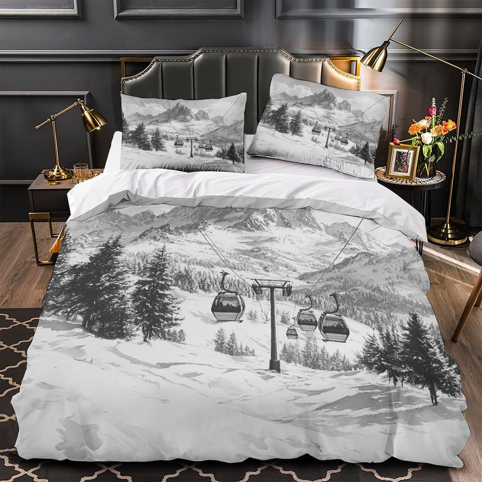 Parure de lit alpin 140x200cm cadeau pour amoureux de montagne