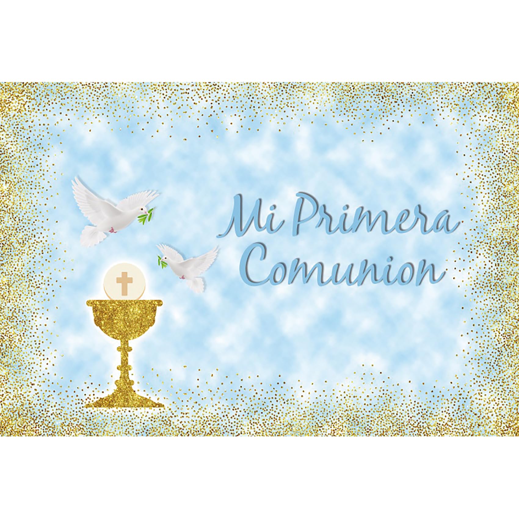 3,5x2,5m Mi Primera Comunion Fondo Palomas Primera comunión Bautismo Fotografía Fondo Azul Oro Puntos Bautizo Baby Shower Telones de Fondo Foto Estudio Accesorios, Vinilo