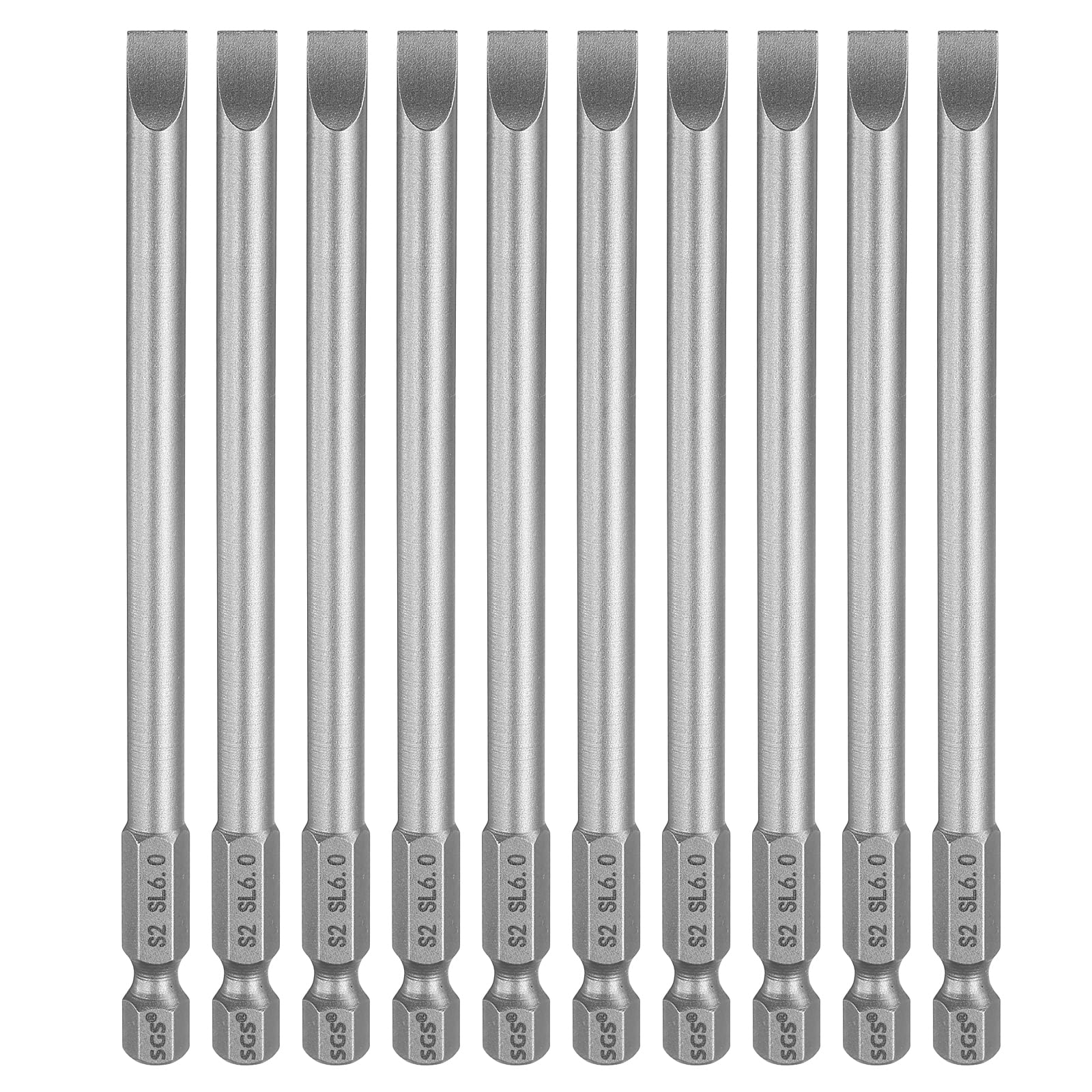 sourcing map 10pcs SL6 Slotted Screwdriver Bits 6mm Slotted Tip 1/4" Hex Shank 110mm (4.33") Long Magnetic Flat Head S2 Steel Screw Driver Drill Bits Industrial Power Screwdriver Bit