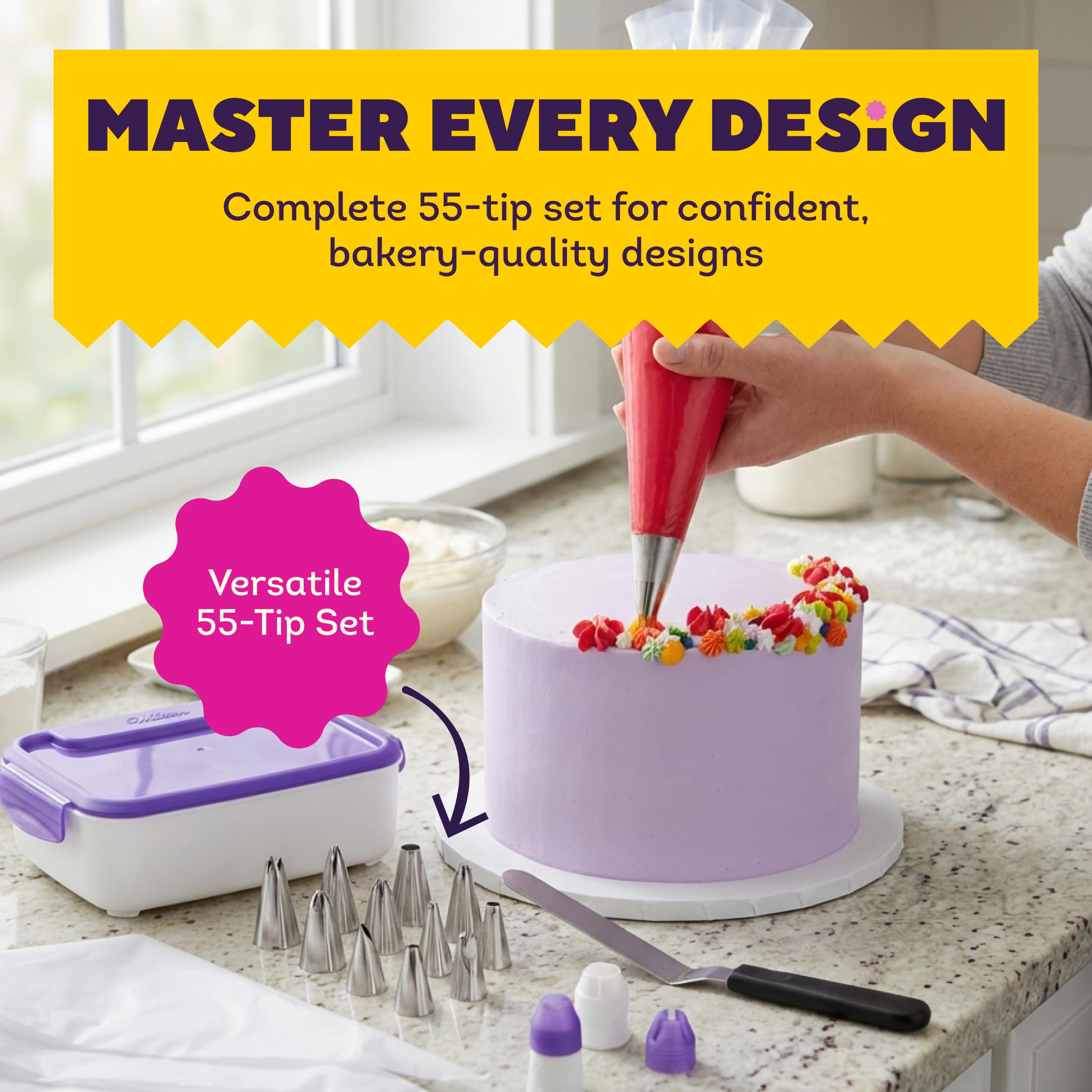 Wilton Meister Spritztüllen Set für Tortendekoration, 55-Teilig, Tüllen für Sppritzbeutel Spritzdüsen zum Verzieren Ihrer Torten und Cupcakes - Set/55