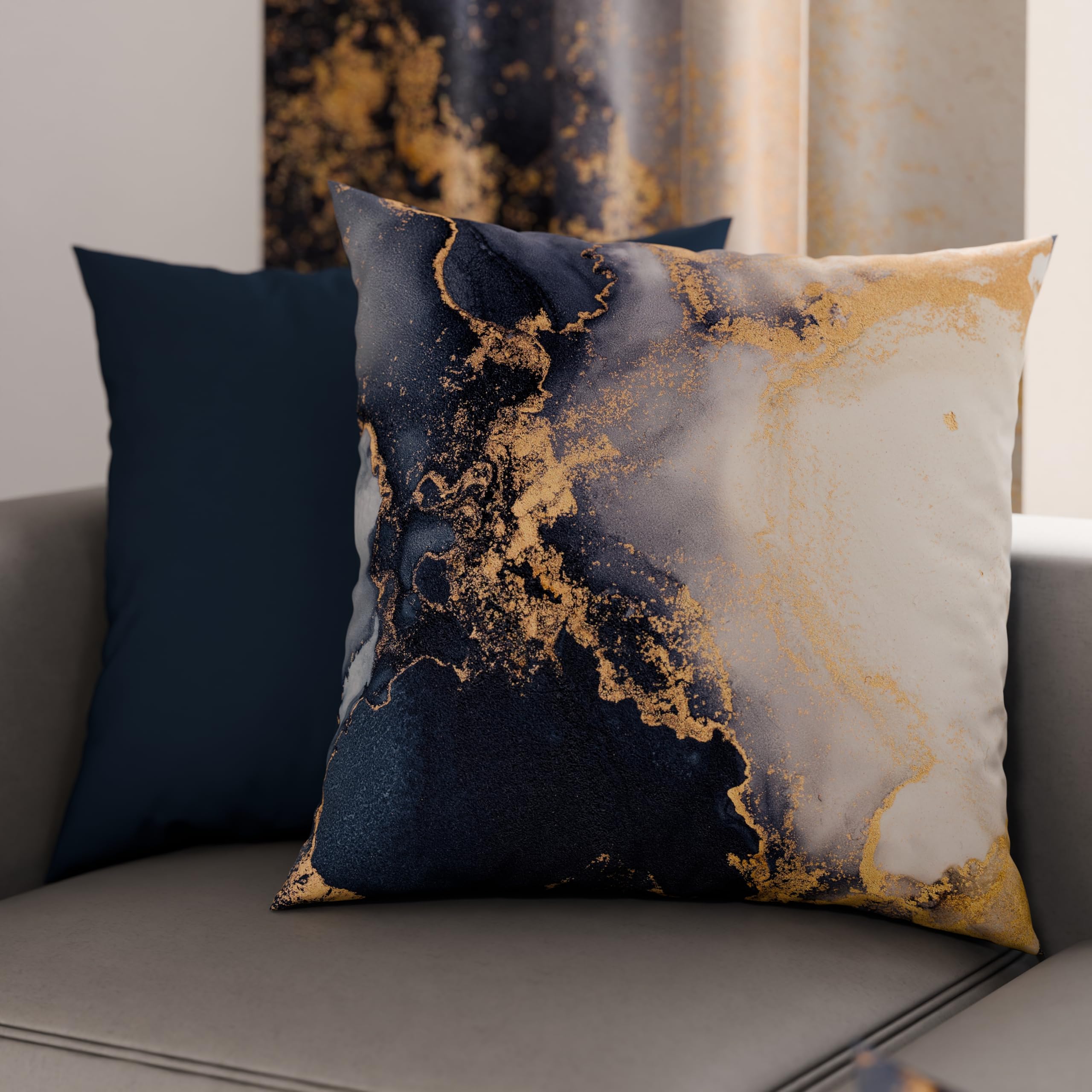 PETTI Artigiani Italiani - Pair of Pillow Cases 35 x 35 cm in Microfibre, Cushions for Bedroom Furniture, Sofa, Living Room, Set of 2 Cushion Covers, Blue Marble Pillowcase, 100% Made in Italy