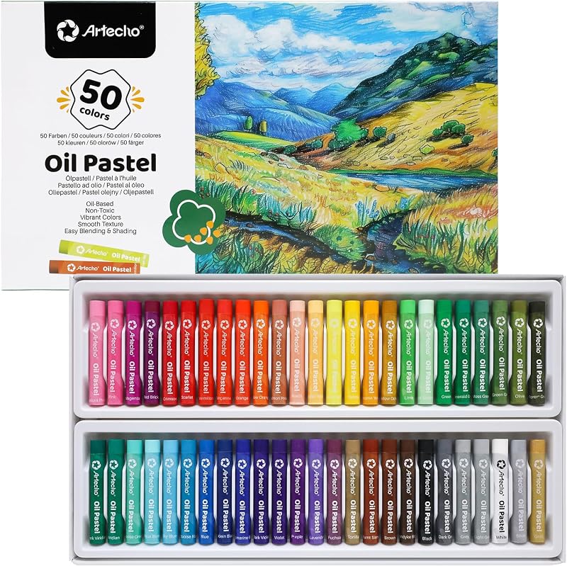 Artecho Pasteles al Óleo Juego de 50 Colores (8 x 60 mm) | Pasteles al óleo suaves, para pintura artística, dibujo, mezcla, para artistas, profesores