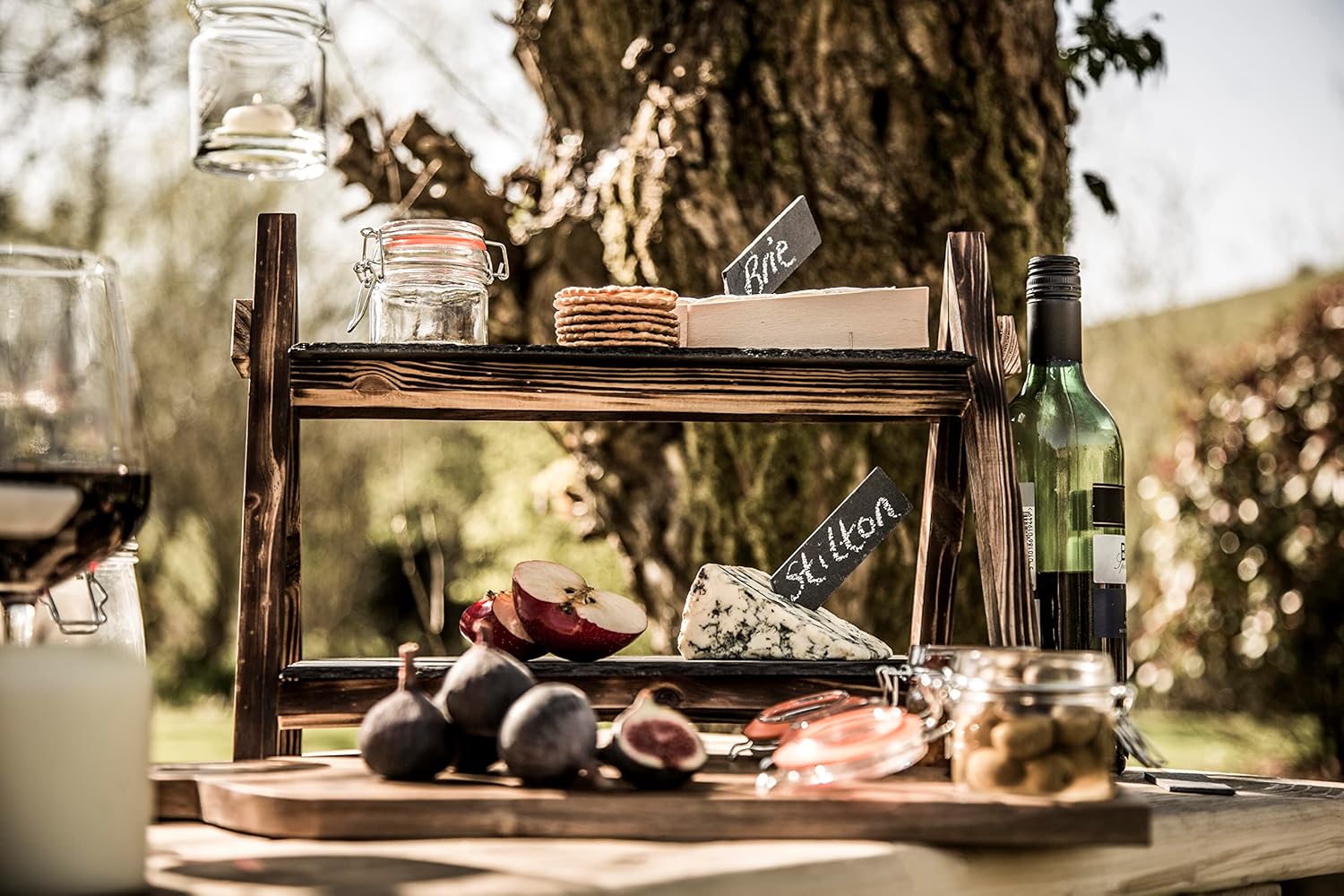 Artesa Tableware, Tiered Slate Serving Platter with Acacia Wood frame, 40 x 30 x 25cm, with Gift Box, Brown