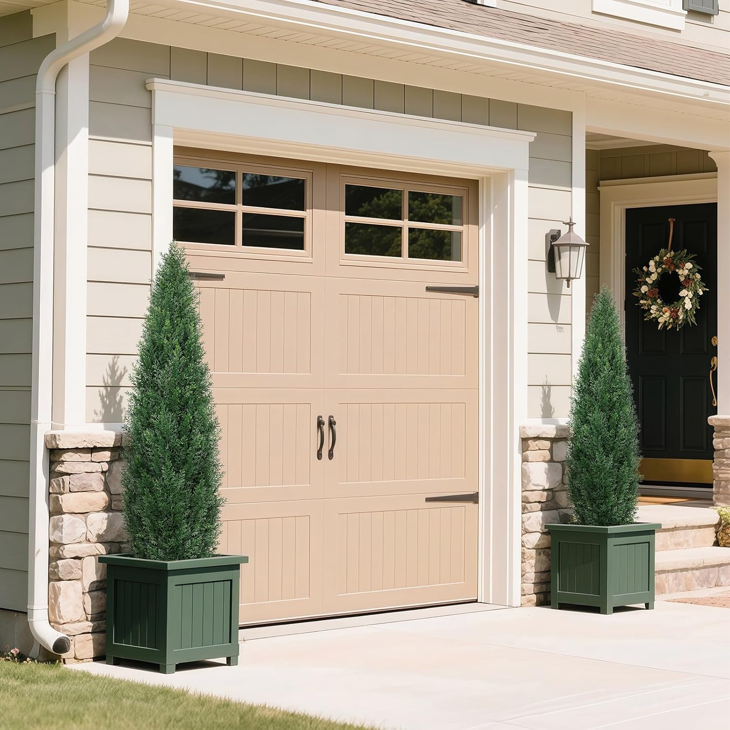 4FT UV Resistant Artificial Cedar Tree, Outdoor Artificial Plants Potted Fake Shrubs, Artificial Topiary Trees for Front Porch Decorations Outdoor, Faux Bushes for Planters (Set of 2)