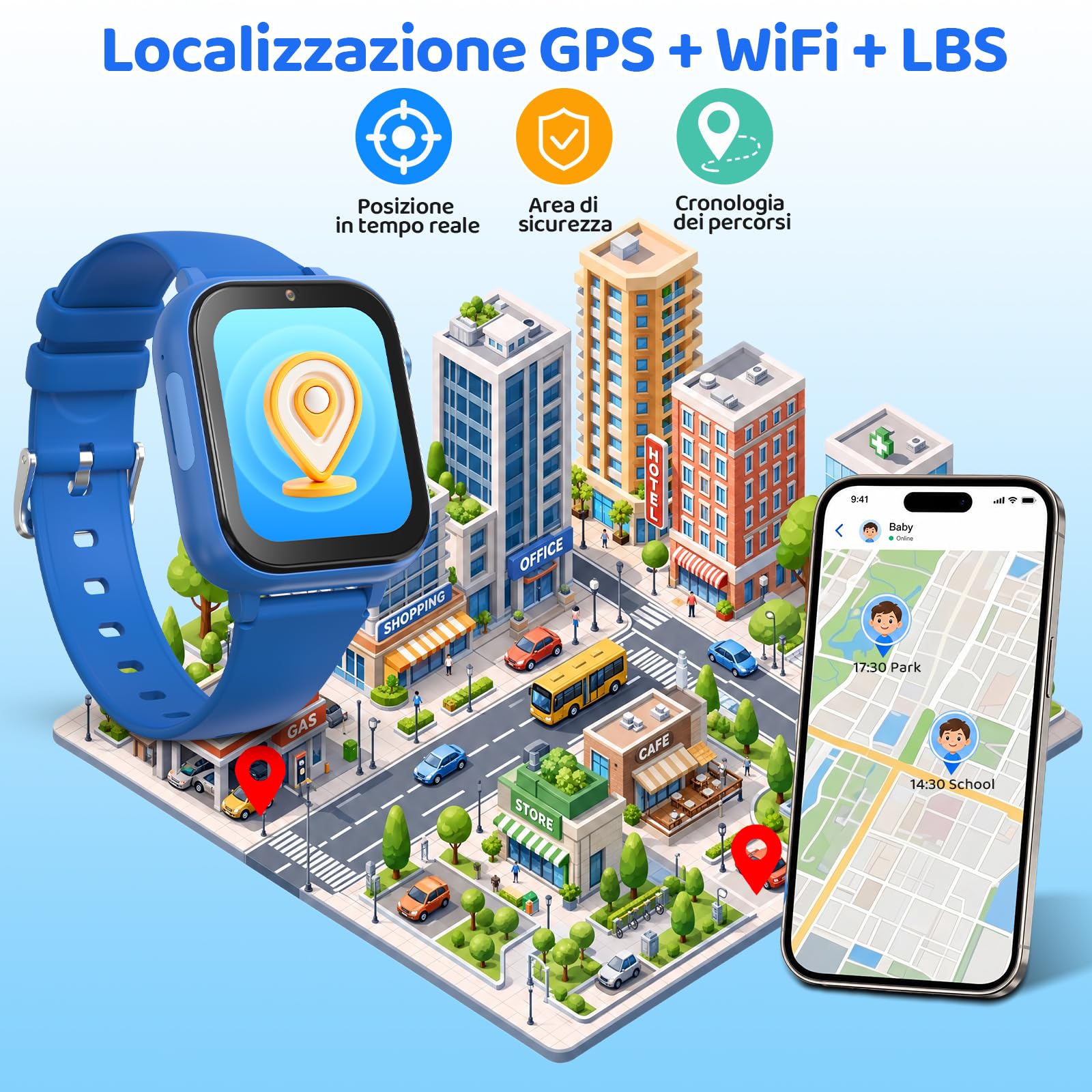 CHAKEYAKE Smartwatch per Bambini, 4G Chiamate Vocali e Video con GPS, IP67, funzione SOS, Monitoraggio del Sonno, Sveglia, Modalità Scuola, Schermo Touch HD da 1,83" Regalo per Bambini 4-12 Anni, Blu