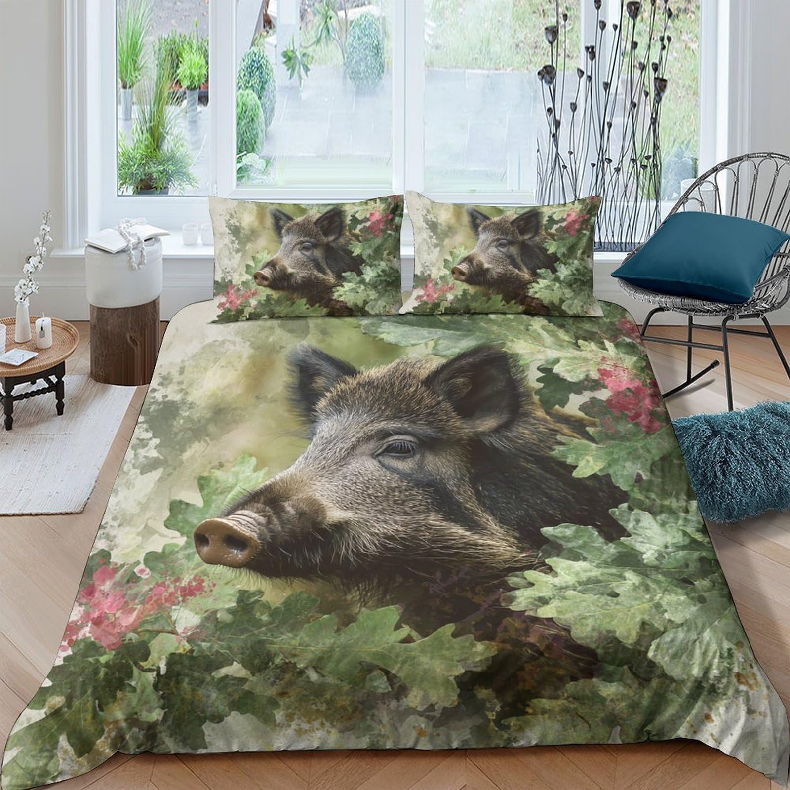 Ctjqhvkz Style-5 3D Printed Wild Boar Forest Fitted Sheet Microfiber Soft Decorative Woodland Bed Cover For Bedroom Guest Room Single（135X200cm）