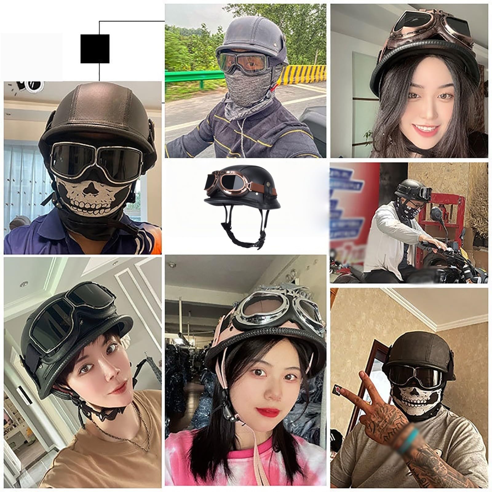 Półkask motocyklowy dla dorosłych mężczyzn i kobiet, niemiecki skórzany kask motocyklowy, vintage, półkask do hulajnogi cruisera, certyfikat ECE 10,XL (58-59 cm)