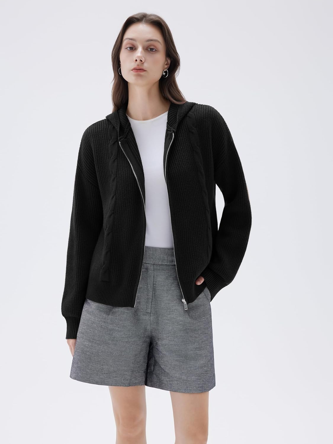 SUUKSESS Women Chunky Knit Cashmere Blend Sweaters Zip up Oversized Hoodies Cardigan with Pockets Long Sleeve Fall Outerwear - Image 4