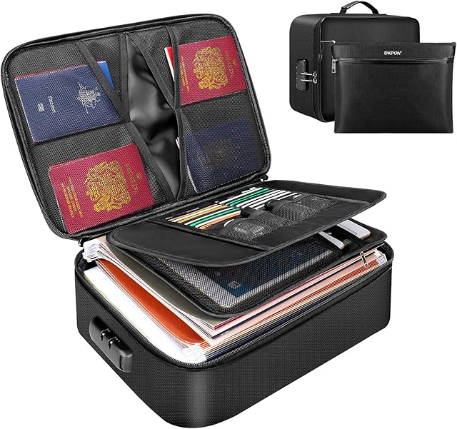 File Storage Box Fireproof Document Organizer with Safe Code Lock Large Capacity Multi-Layer File Storage Bag for Diploma,Certificates, Laptop,BankCards,Passport,Contracts,Bill,Notebook,Archives,Album