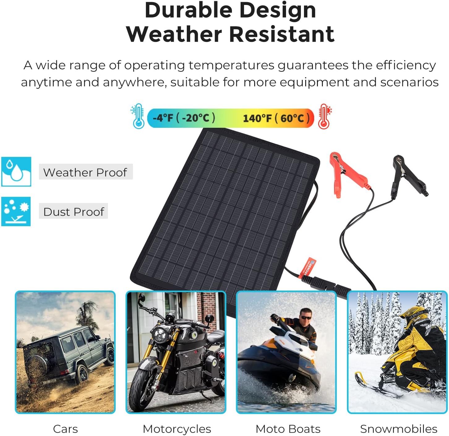 Renogy 10W Solar Trickle Charger Portable Battery Maintainer with Lighter Plug/Alligator Clips/Battery Cables for Car Boat Marine Motorcycles Truck : Automotive