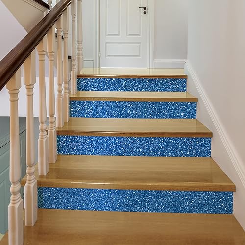 Miniatura 2 de CRE8TIVE Papel tapiz azul con purpurina para pegar y despegar, extraíble, autoadhesivo, borde azul, calcomanías decorativas de pared para