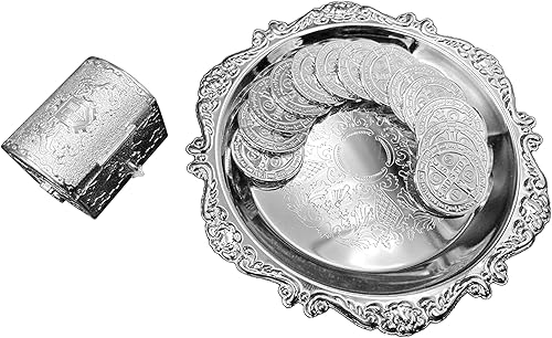Miniatura 2 de EHV Monedas de unidad de boda de Arras para Boda bañadas en plata con bandeja y caja del tesoro, ceremonia clásica de Arras Matrimoniales, hermoso