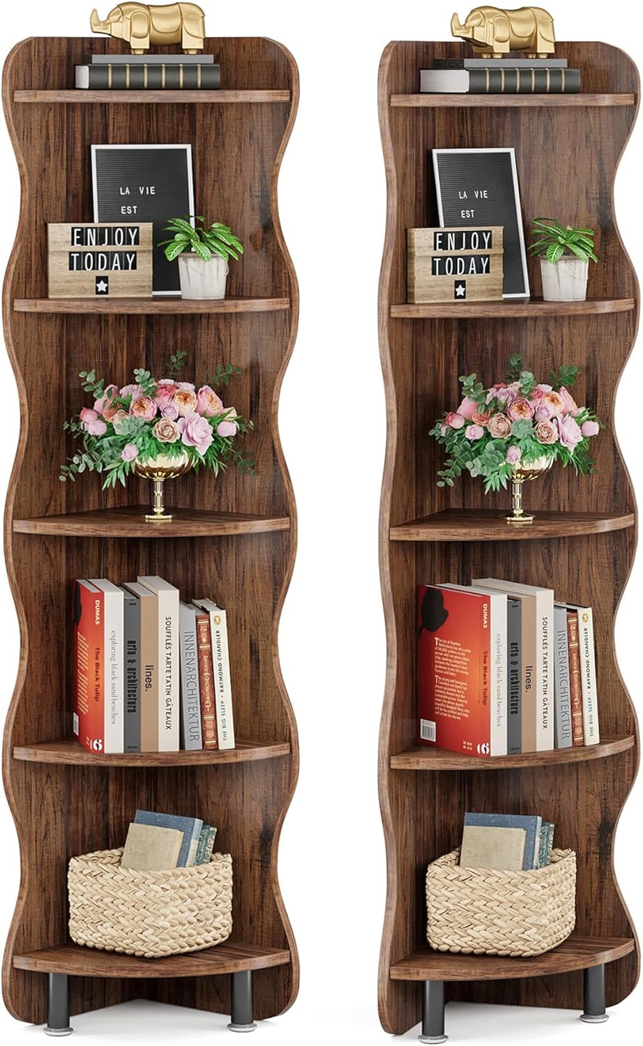 Tribesigns Corner Shelf, 5 Tier Corner Bookshelf Bookcase, Industrial