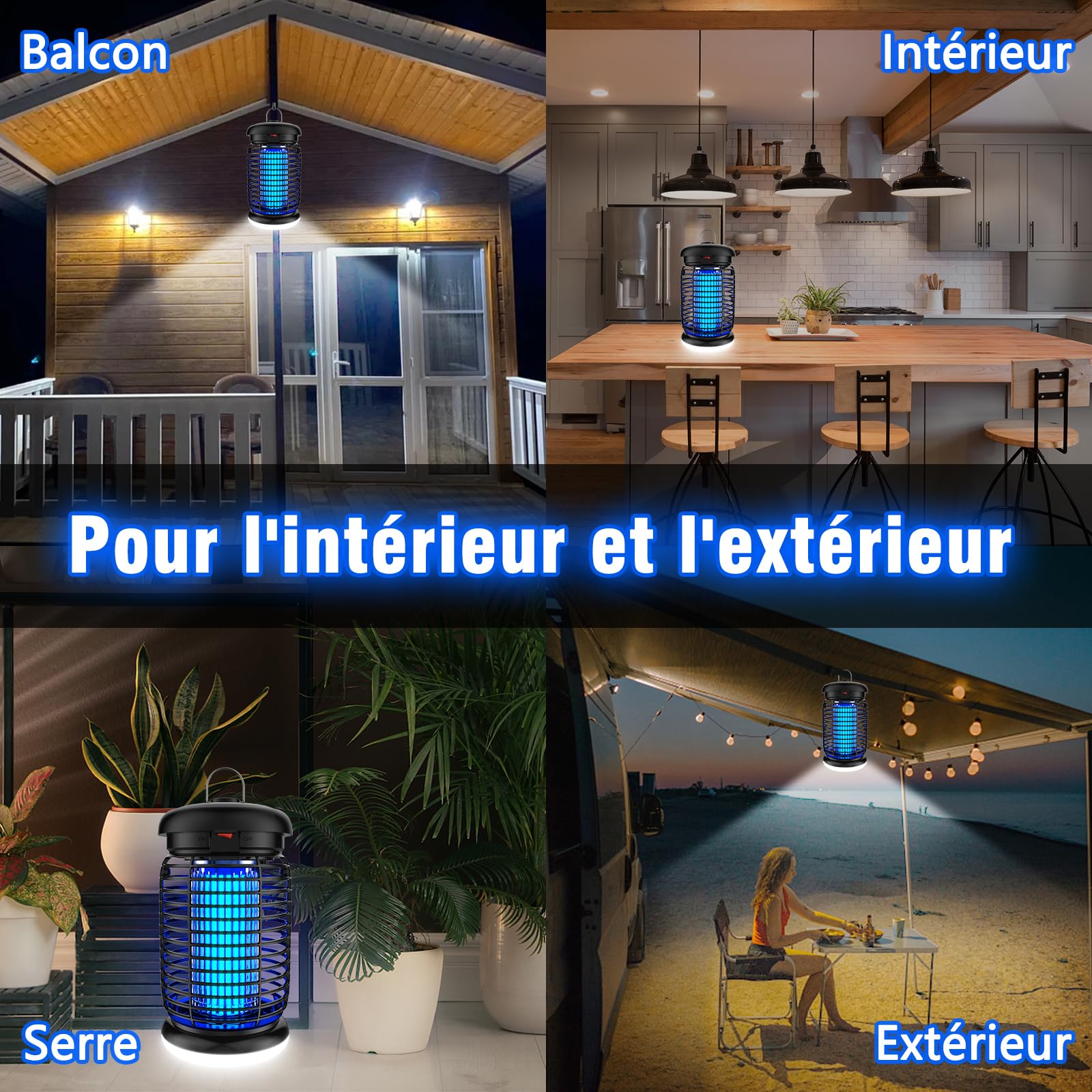 Seenlast Lampe Anti Moustique 15W 4200V UV Tueur d'Insectes Électrique Étanche 140m² Intérieur Extérieur