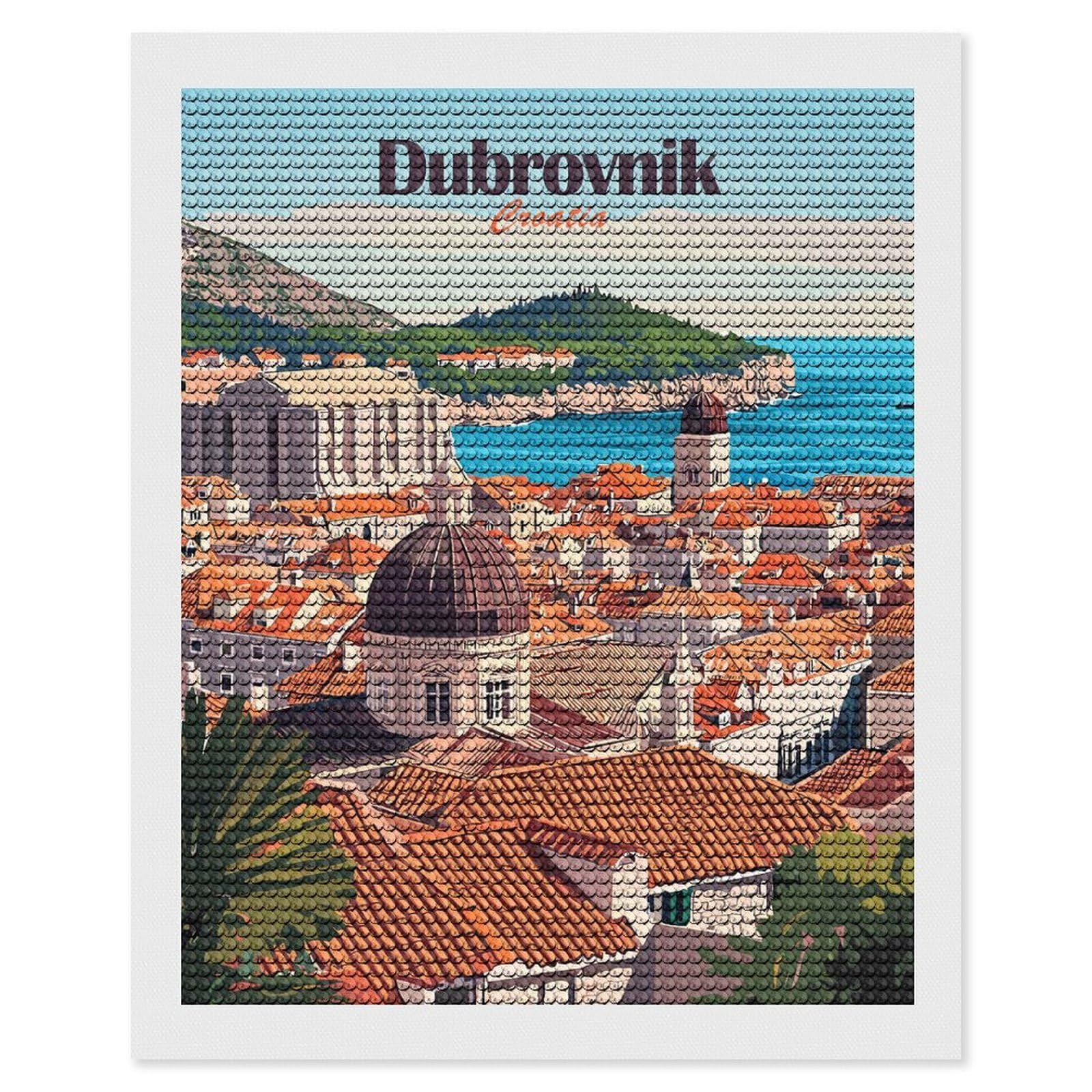 Junmoney Dubrovnik Cityscape(3) Diamond Painting Set 16"x20", Stress Relief Craft, Easy to Enjoy, Vintage Style Decor, Festive Craft Gift
