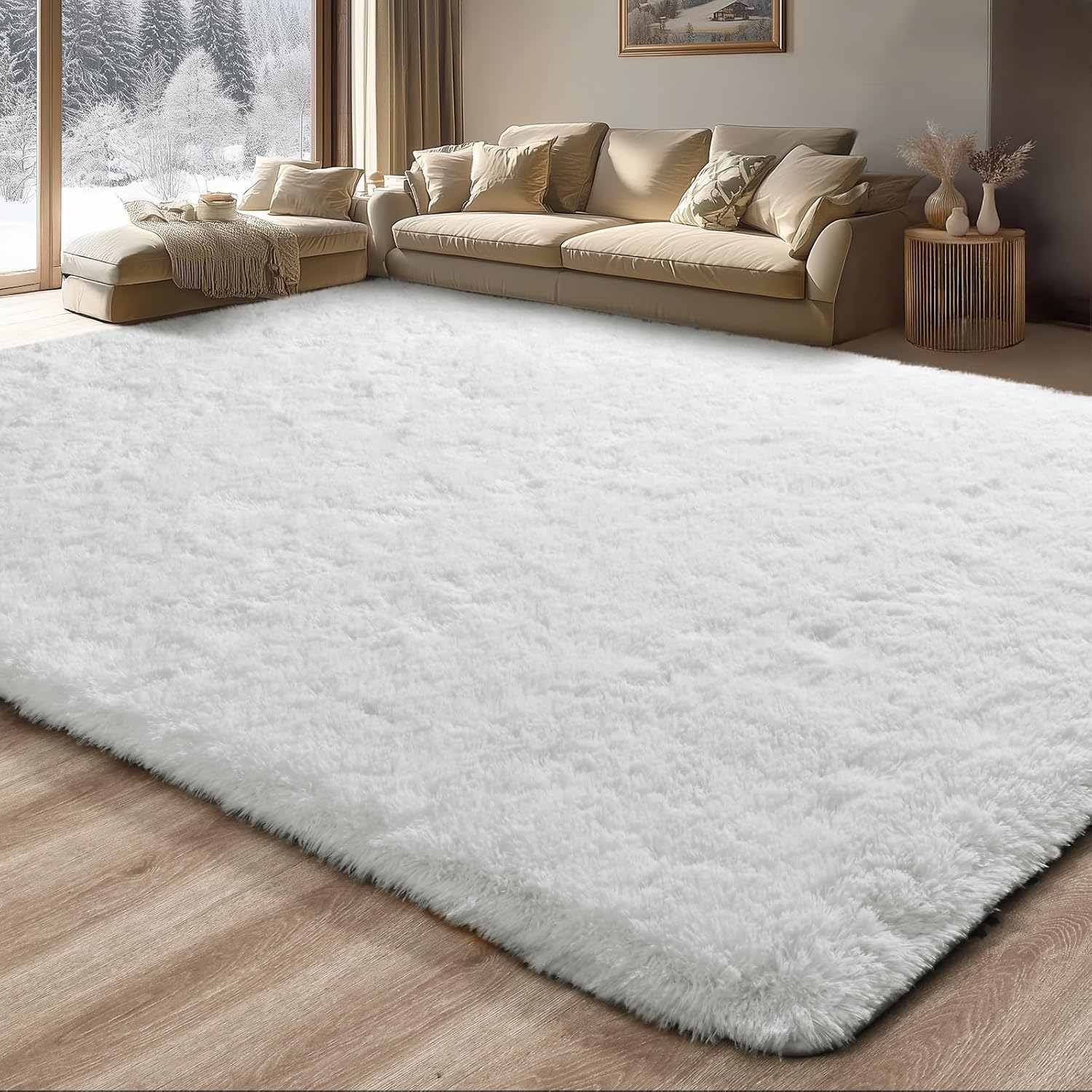 Merelax Soft Modern Indoor Large Shaggy Rug for Bedroom Livingroom Dorm Kids Room Home Decorative, Non-Slip Plush Fluffy Furry Fur Area Rugs Comfy Nursery Accent Floor Carpet 5x8 Feet, Ivory 5' x 8' (Rectangular) Ivory