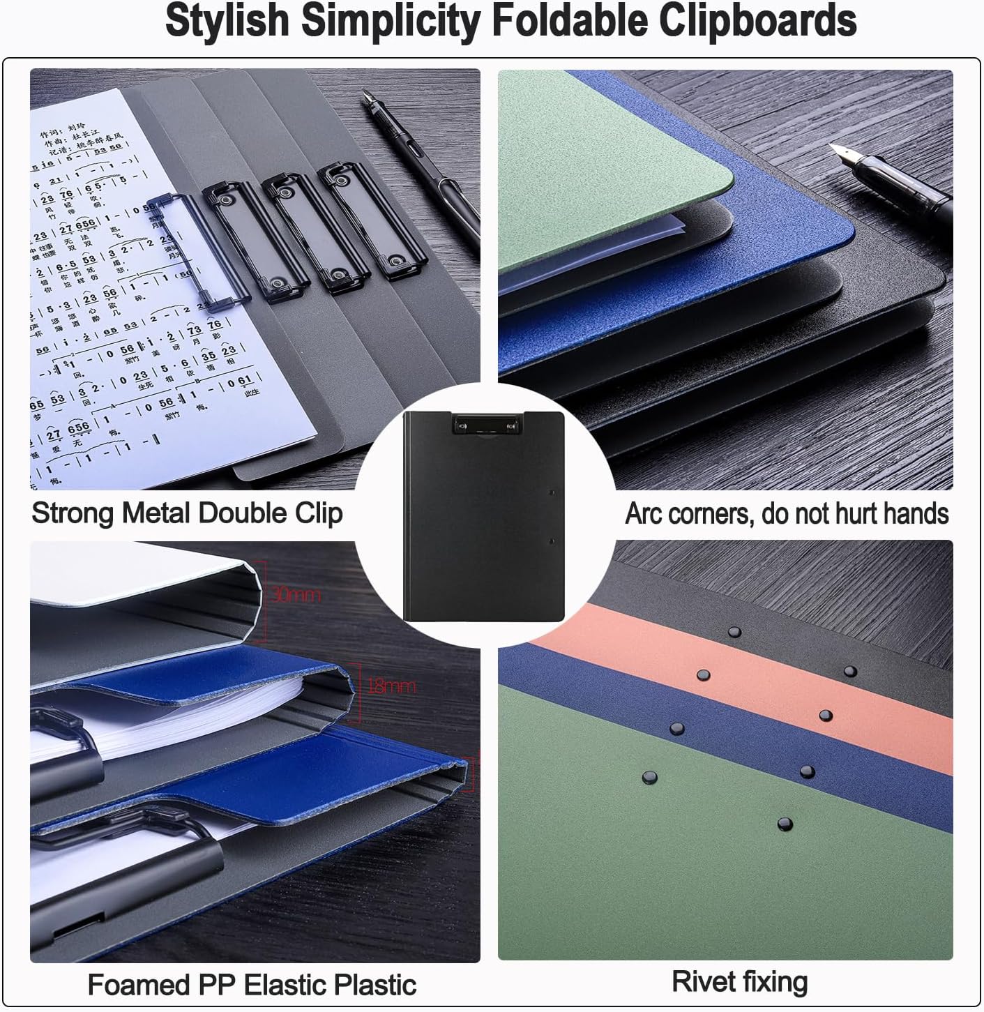 10 Pack Foldable Clipboards, A4 Clipboard Folder, Office Clipboard Folder with Double Clips Metal Clip, Storage Clipboards for Office, School or Medical Field(Black)