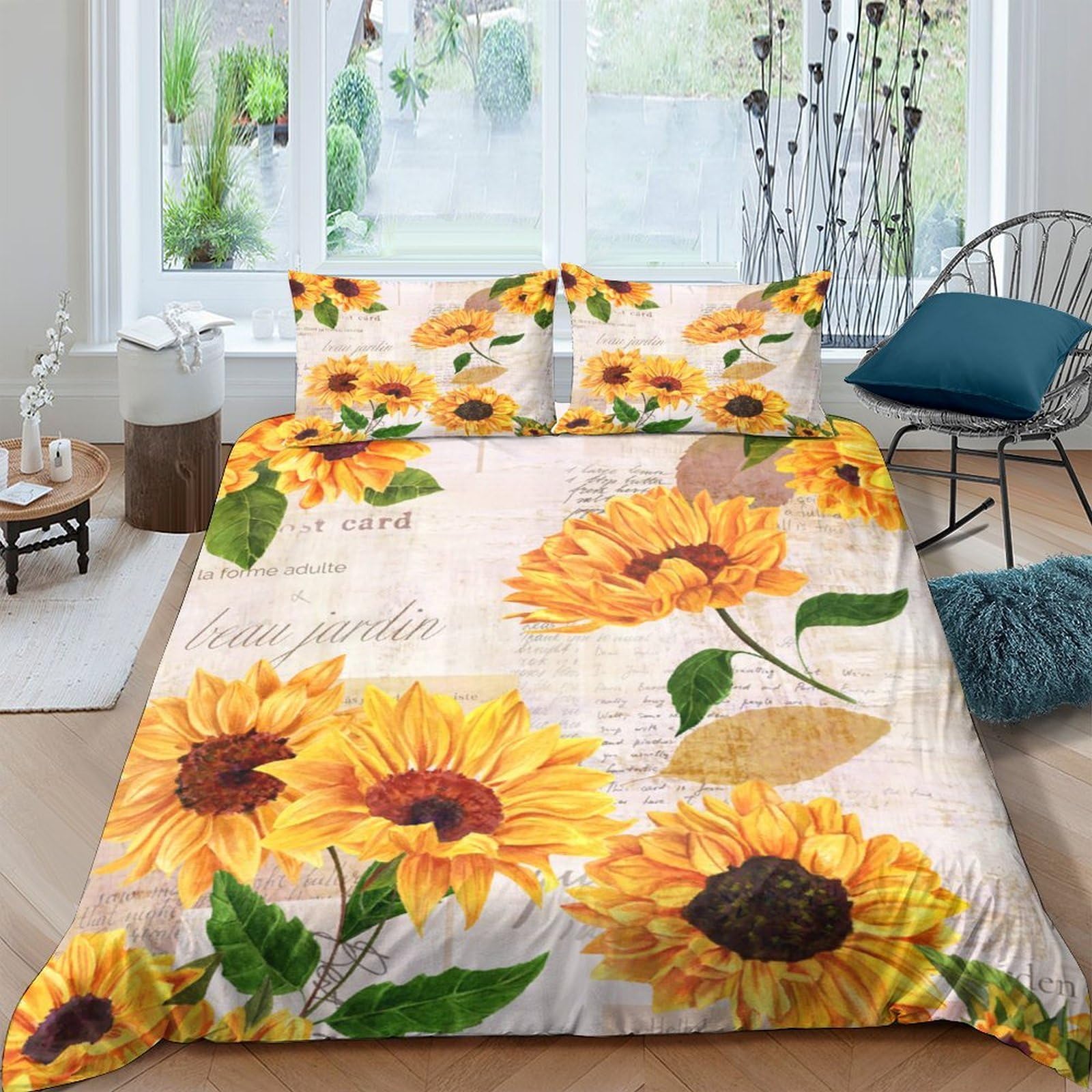 Ctjqhvkz Style-1 3D Printed Sunflower Bloom Fitted Sheet Microfiber Soft Yellow Floral Bed Cover For Bedroom Dorm Mattress Decor Single（135X200cm）