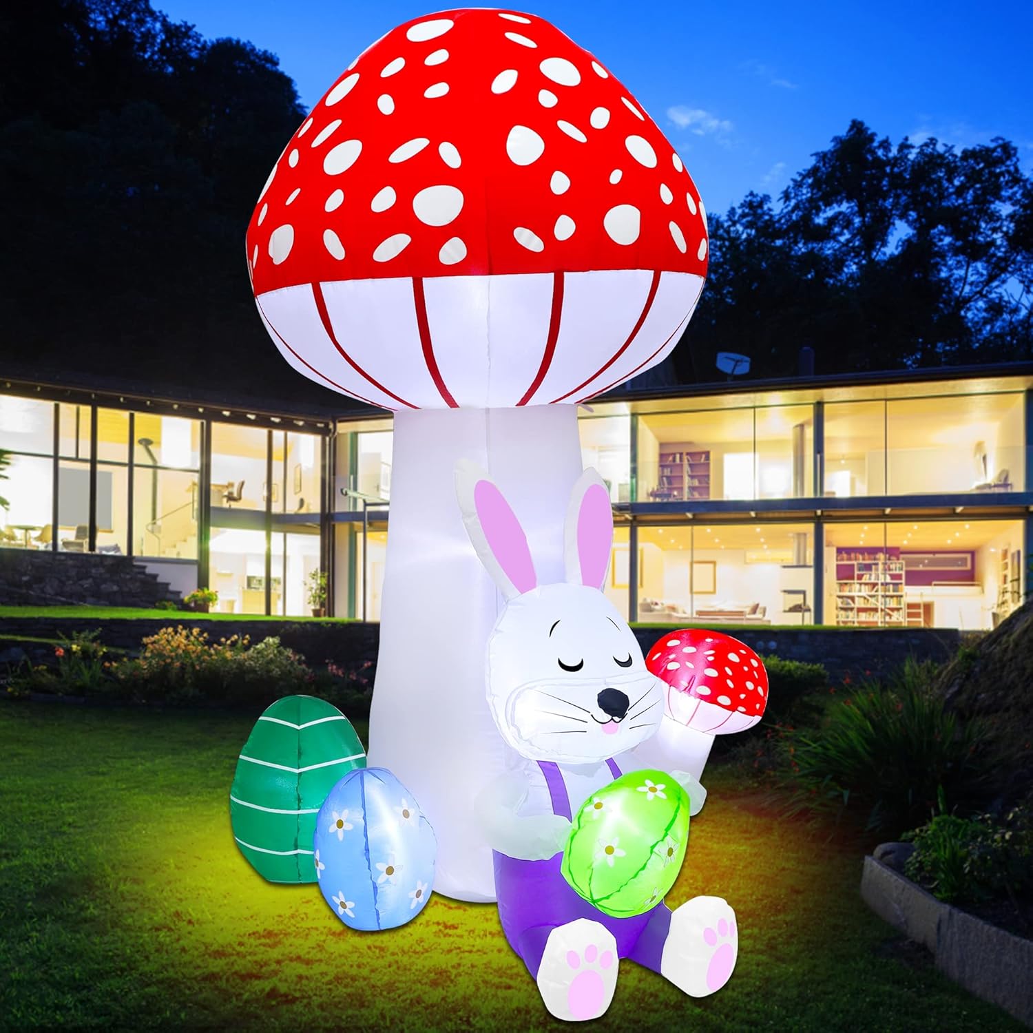 6FT Easter Inflatable Decorations, Giant Blow Up Rabbit Sitting Under A