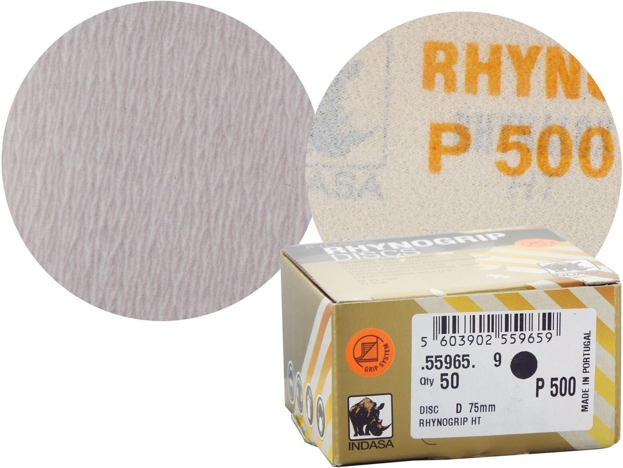 Indasa Rhynogrip HT Line 75mm 3" Sanding Discs P500 Box of 50 Grip System - Heavy Duty Sanding/Sanding/Preparation/Fine Sanding/Sanding for Blending/Micro-Finishing/Rectifying