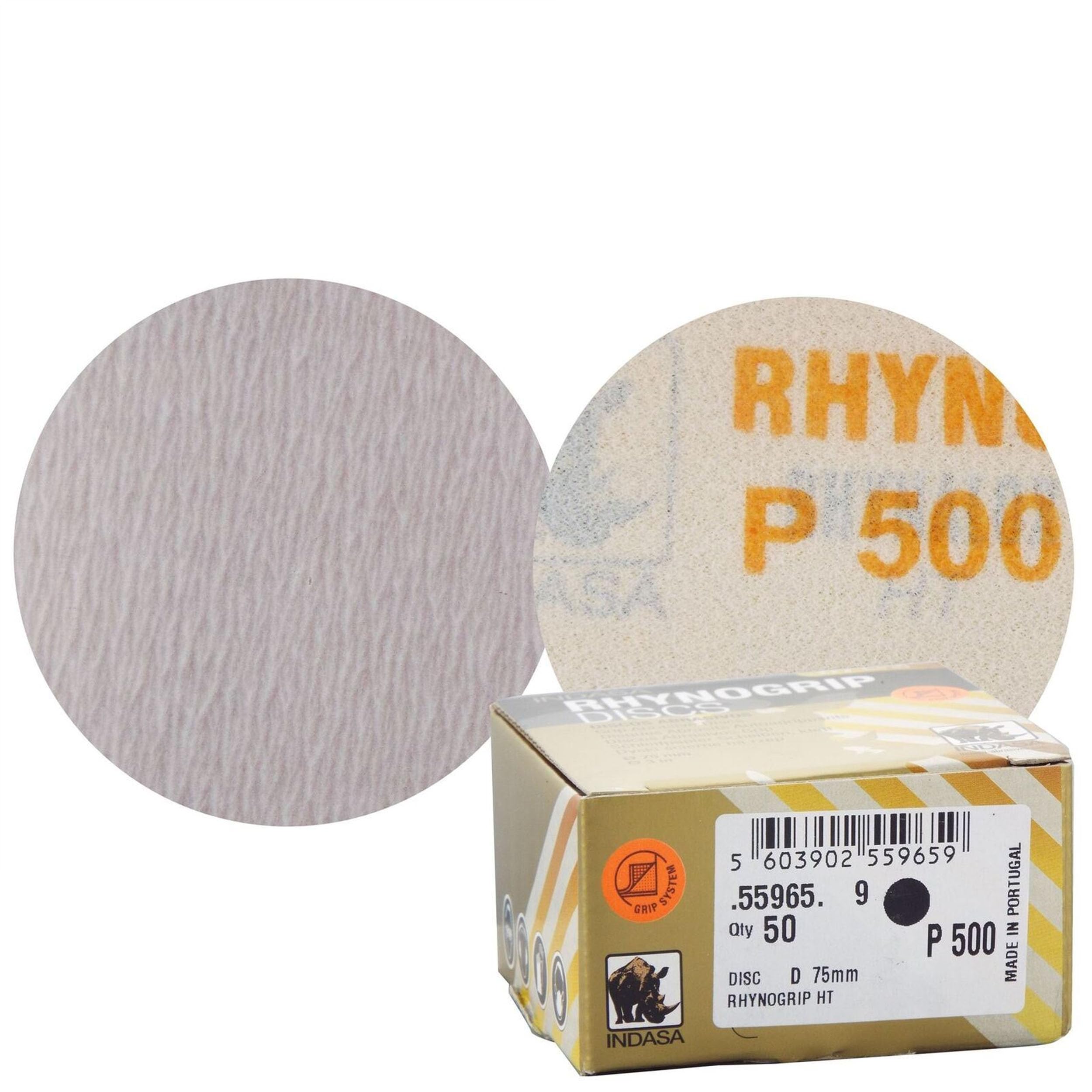 Indasa Rhynogrip HT Line 75mm 3" Sanding Discs P500 Box of 50 Grip System - Heavy Duty Sanding/Sanding/Preparation/Fine Sanding/Sanding for Blending/Micro-Finishing/Rectifying