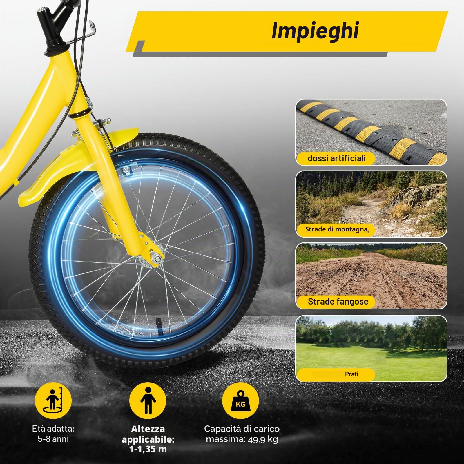 Bicicletta per bambini da 16 pollici, bicicletta per bambini per ragazzi e ragazze con ruote stabilizzatrici neutre con stabilizzatori rimovibili, giallo