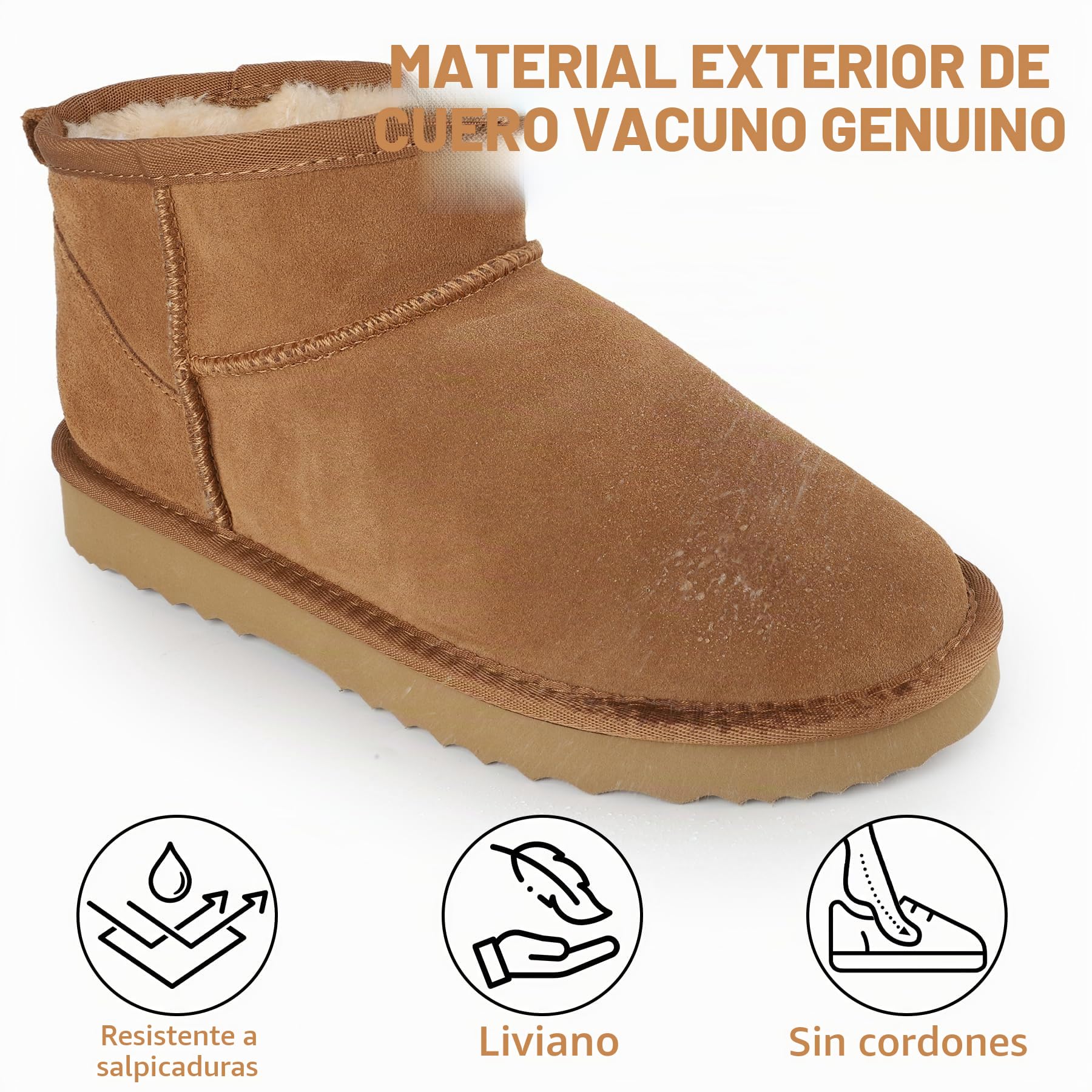 riemot Botas Mujer CláSicas Botas Nieve Piel AutéNtica Gamuza Calidez Interior Peludo Botines Mujer Ocio Diario Casual FáCil De Combinar Urbanas Zapatos Invierno, 36-42 EU