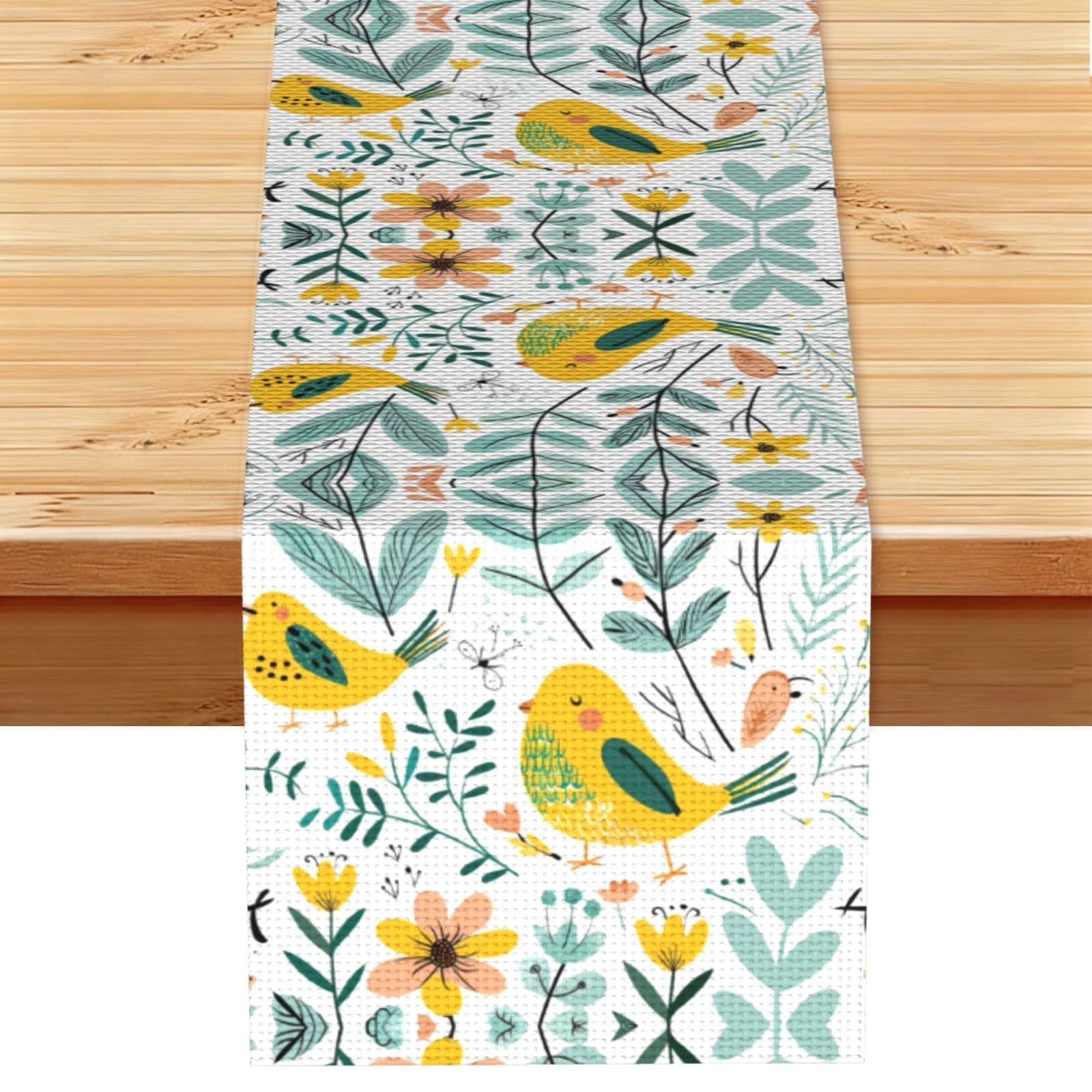 Cheerful Yellow Bird Garden Printed Table Runner 13 x 72, Wrinkle Resistant Decor for Dining Table Coffee Table Fireplace