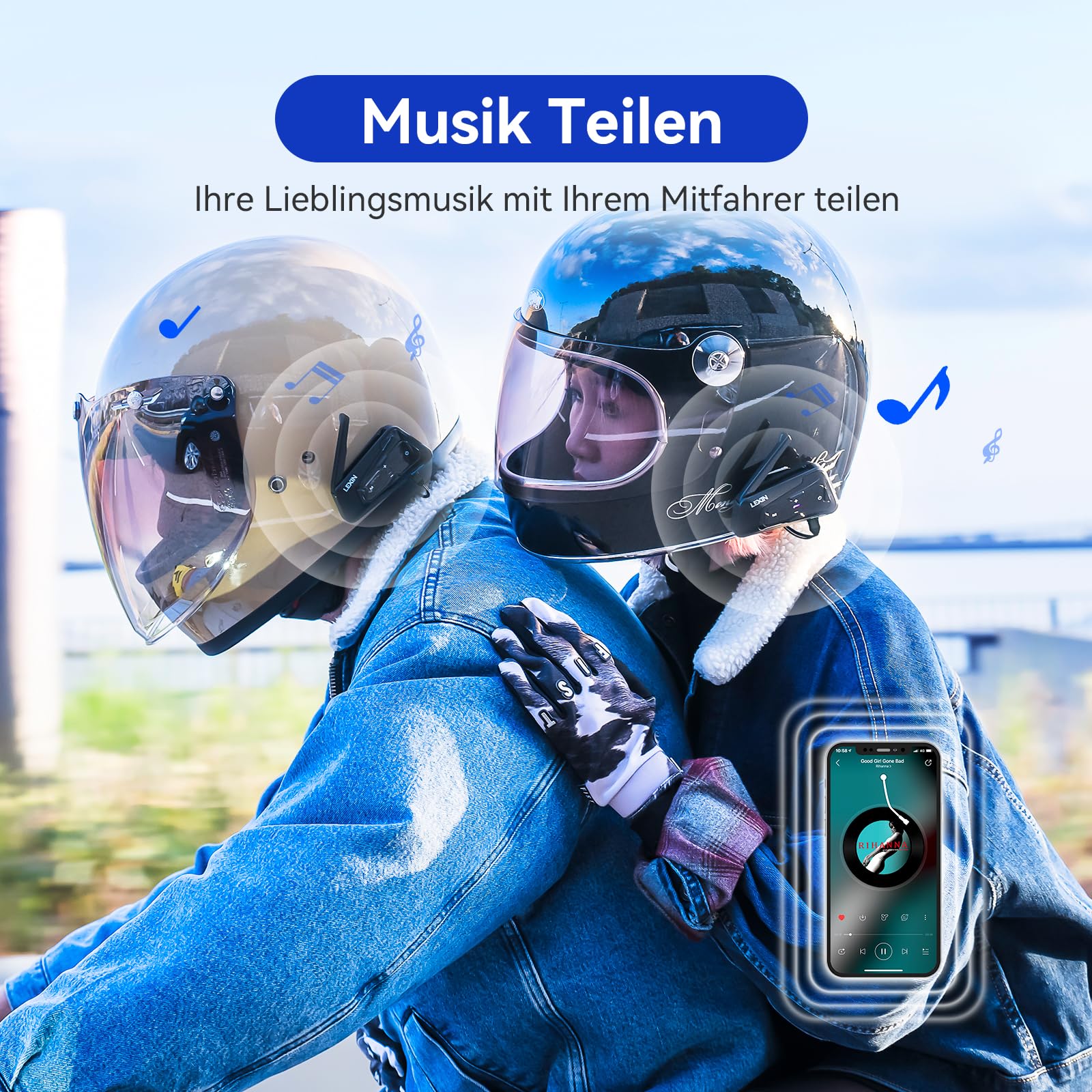 LEXIN MeshCom Bluetooth Headset für Motorrad, Helm Mesh Kommunikationssystem, CVC und DSP Geräuschunterdrückung, Audio-Multitasking Funktion, IP67 Wasserdicht, Doppelpack