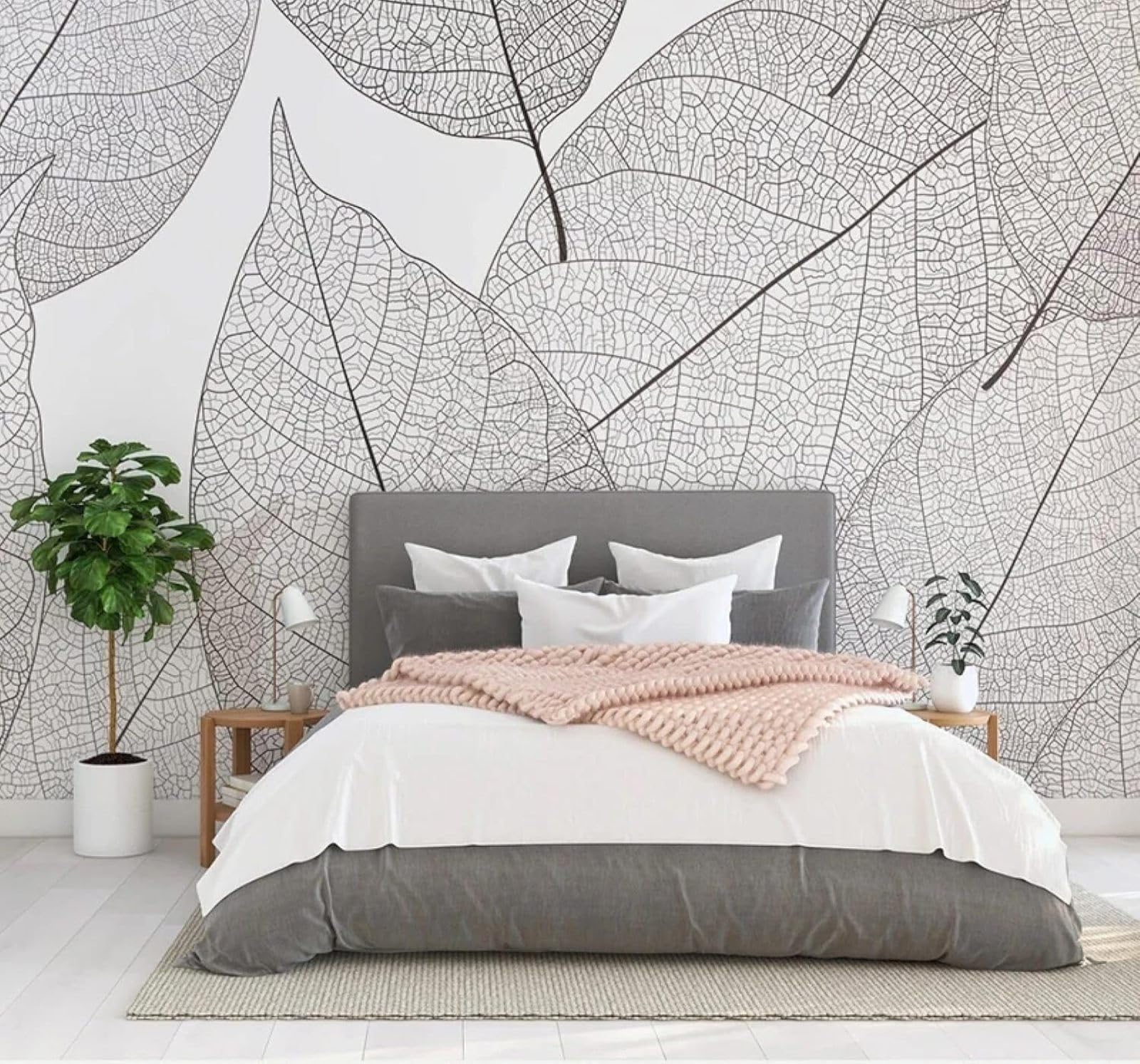 Tzxztt Creative Hand Drawn Minimalist Leaves Texture Modern 3D Wallpaper Premium Textured Silk Neutral Tones Material Ideal for Living Room Bedroom-350cm×256cm