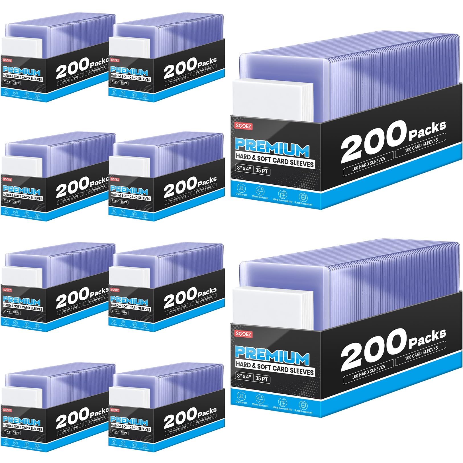 Sooez 1000 Soft Card Sleeves &amp; 1000 Hard Plastic Card Holder, 35PT, 3" x 4"