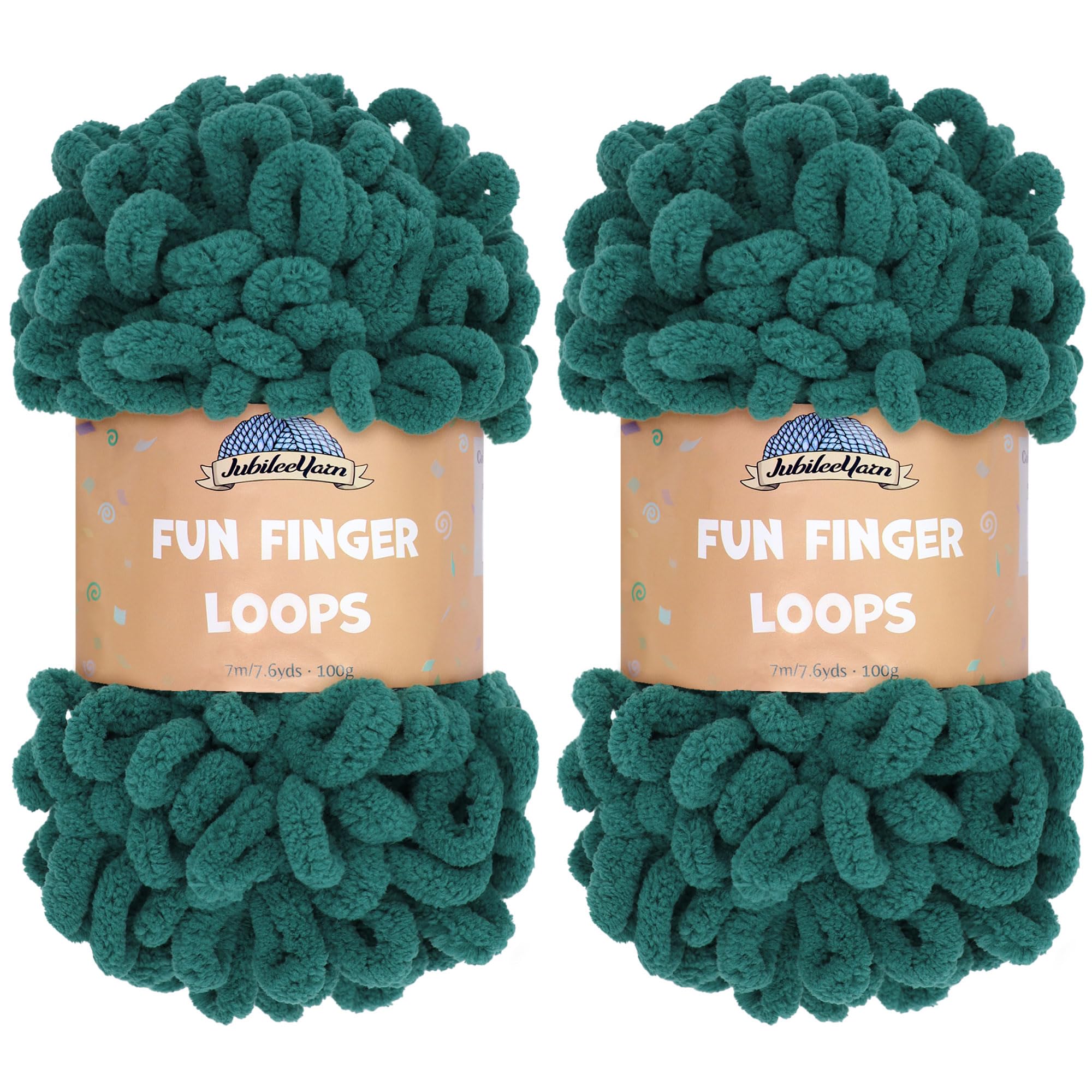 JubileeYarn Fun Finger Loops Yarn - Polyester Jumbo Weight Loop Yarn - 100g/Skein - Jade - 2 Skeins