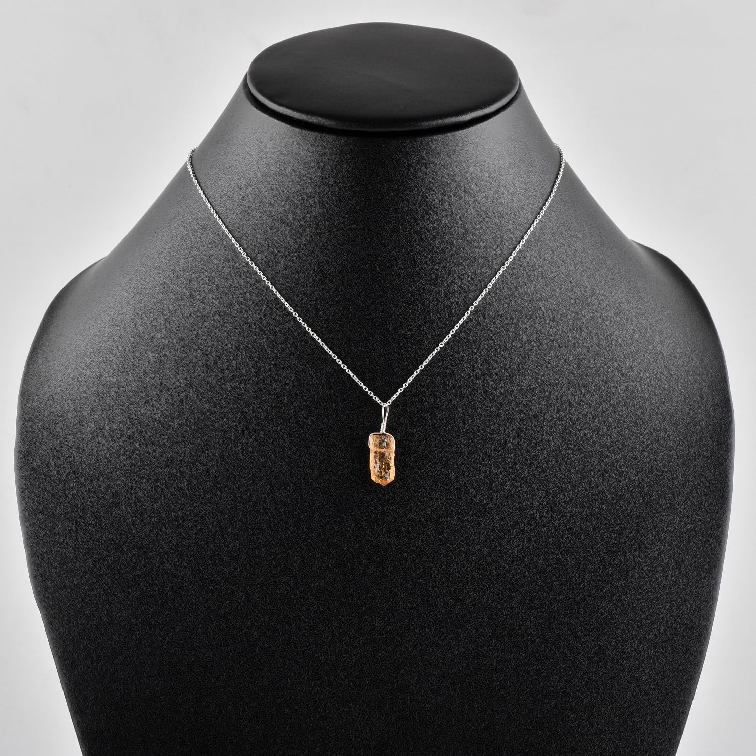 Prosperity - Wealth - Protection - Raw Imperial Topaz Gemstone Rough Handmade Pendant Necklace, Healing Energy Crystal, Rhodium 925 Sterling Silver Chain 18 inch, November Birthstone - Image 2