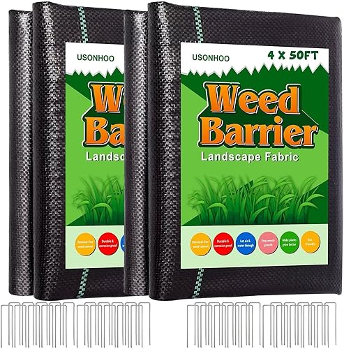 USONHOO Tela de barrera de malezas, tela de paisaje de barrera de malezas de 4 x 100 pies, tela de barrera de malezas para jardines, agricultura,