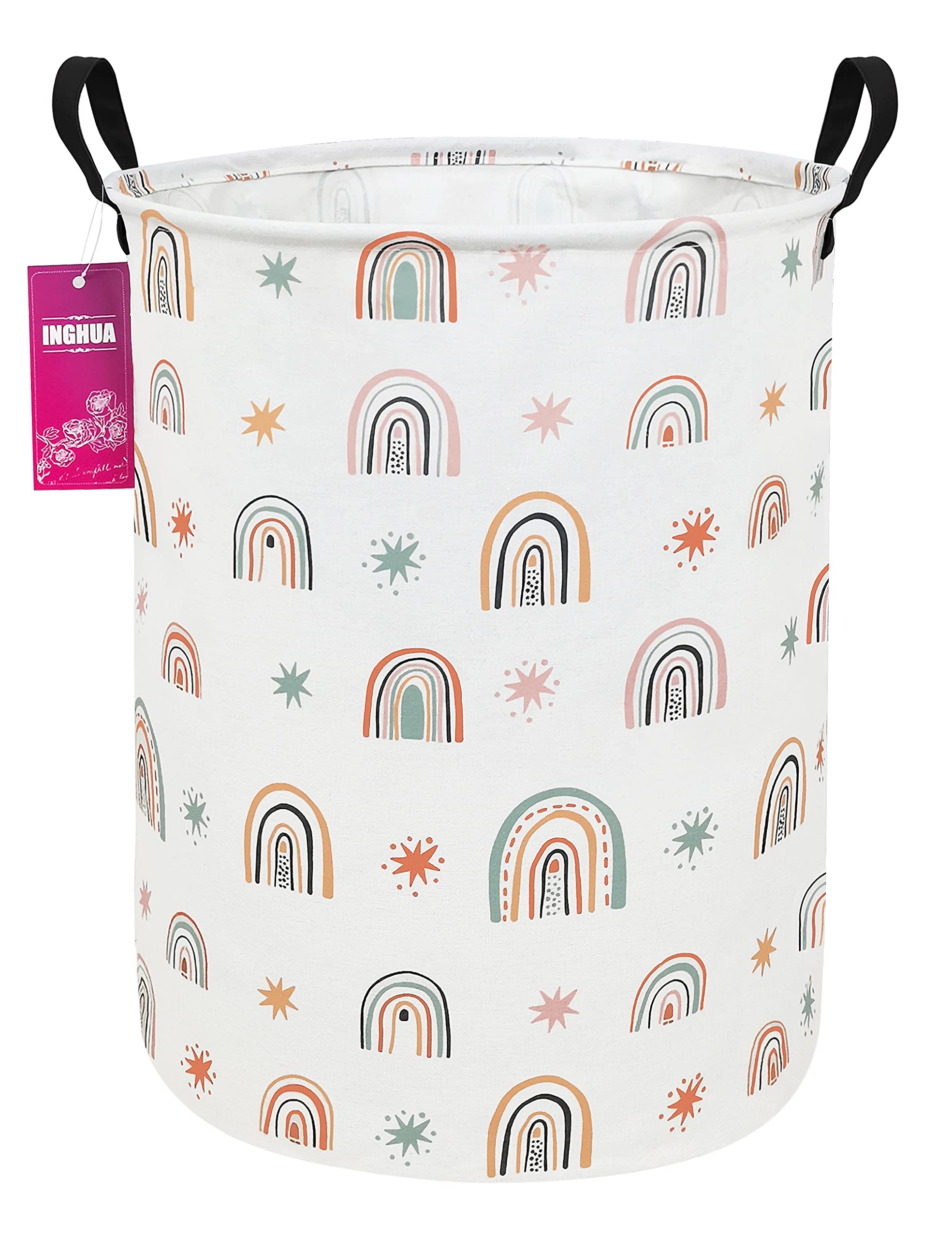 INGHUA Laundry Hamper Large Canvas Fabric Lightweight Storage Basket/Toy Organizer/Dirty Clothes Collapsible Waterproof for College Dorms, Boys and Girls Bedroom,Bathroom(Star Rainbow) — image 1