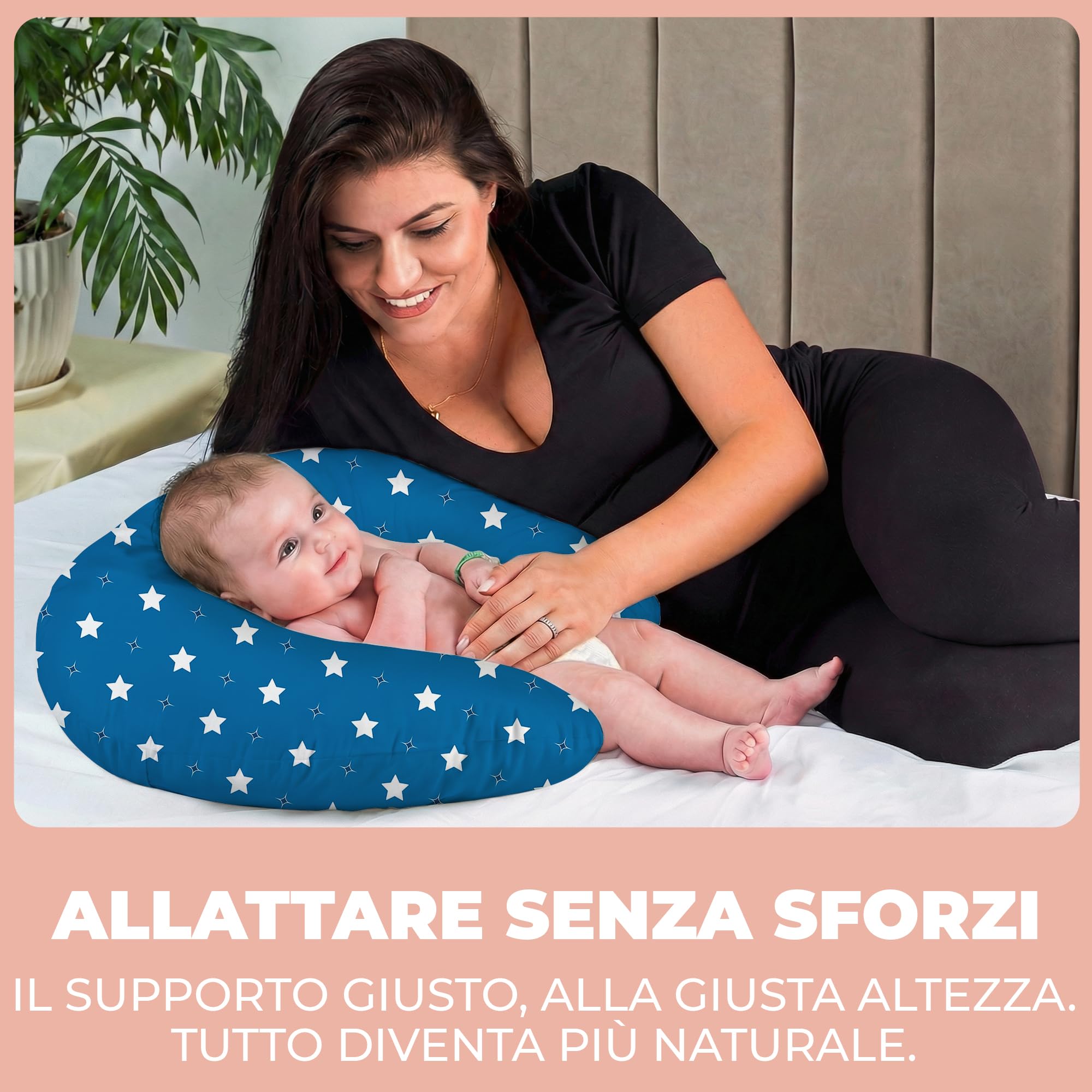 Cuscino Allattamento e Gravidanza Ciambella Allattamento Neonato con Federa in 100% Cotone e Morbido Riempimento Supporto Ergonomico alla Schiena Idea Regalo per Neo Mamme Accessorio Premaman Lavabile