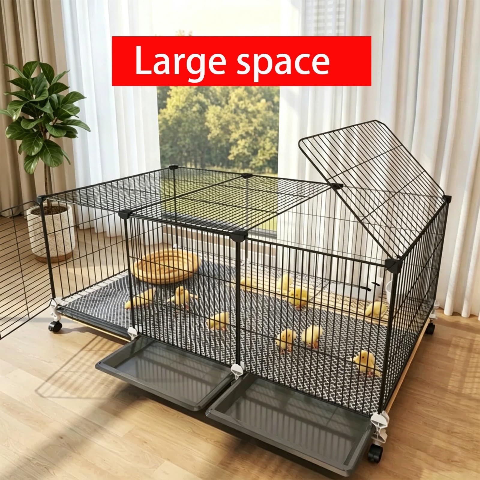 Gallinero con Espacio Densoo De 1,5cm Jaula Expandible para Aves De Corral con Bandeja Extraíble Y Tragaluz Superior Recinto para Codornices Conejos Y Pequeños Animales(72x36x45cm)