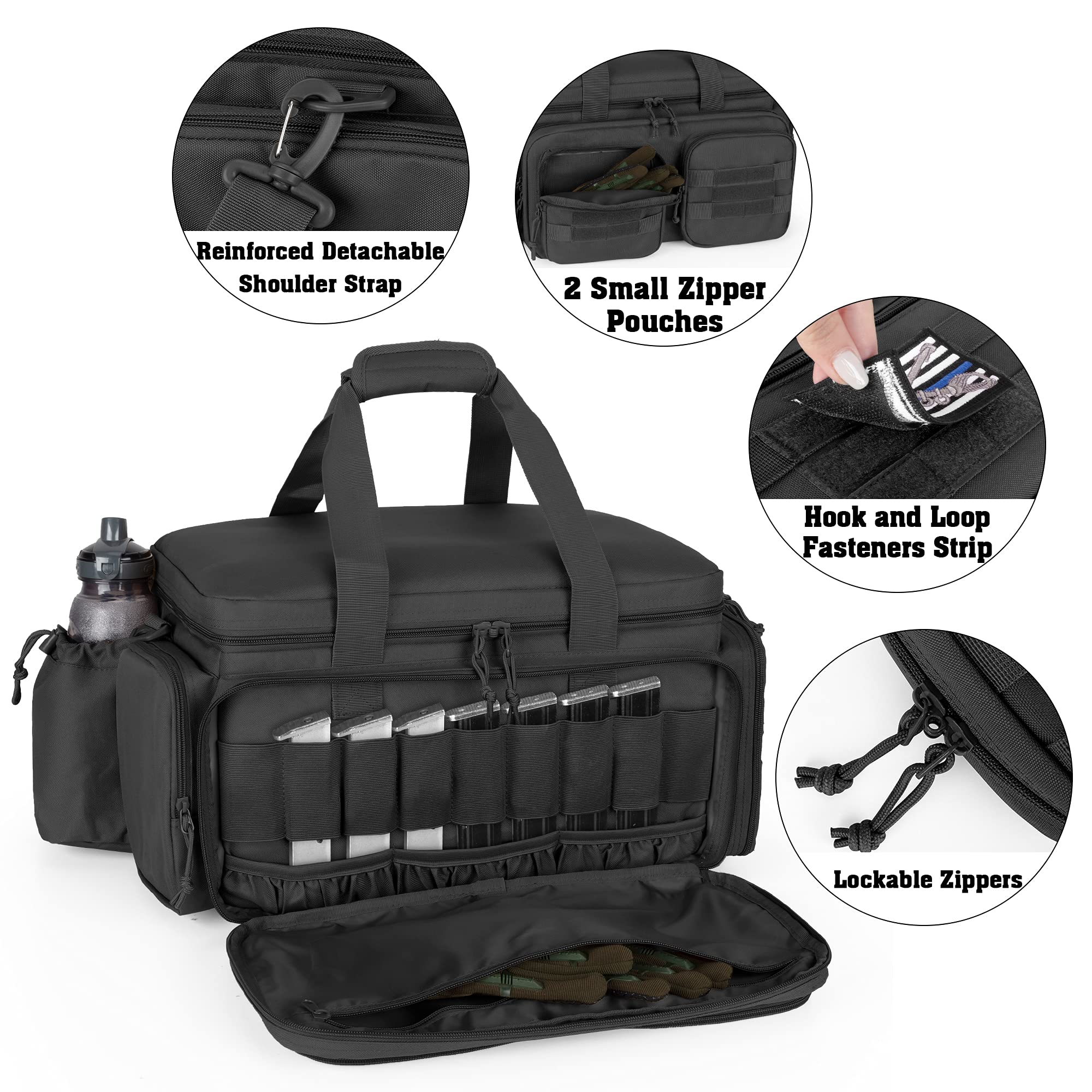 DSLEAF Bolsa de Rango de Pistola táctica para 5 Pistolas, Bolsa de Lona de Rango de Pistola de Tiro con Ranuras para revistas 9X para Caza y Actividades al Aire Libre