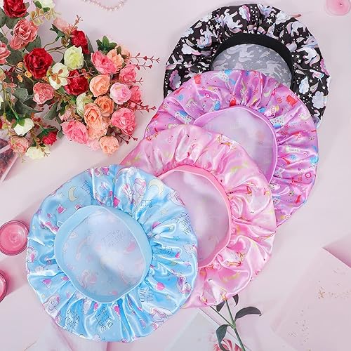 Miniatura 7 de 4 gorros de satén para niños, gorro de dormir para niños, gorro de seda suave, banda ancha elástica, gorros de bebé transpirables para dormir,