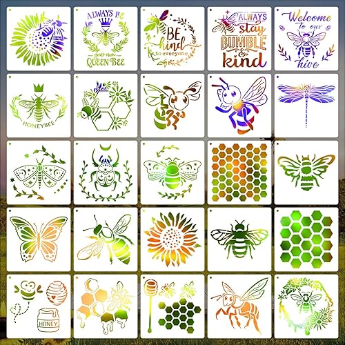 Miniatura 5 de Plantillas de abeja de 6 pulgadas, plantillas reutilizables de miel de panal para pintar sobre madera, 25 plantillas de abejas para manualidades