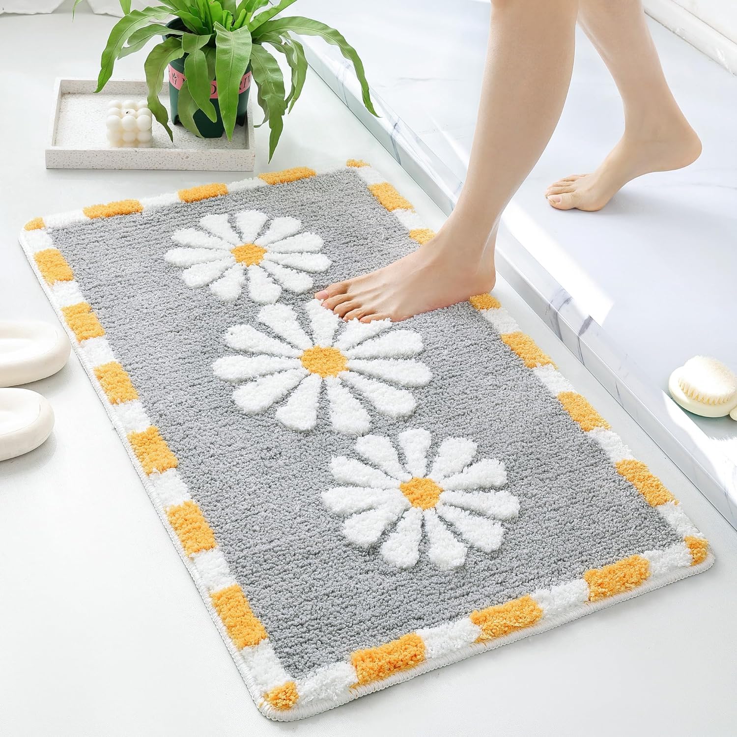 Roseate Blossom Super Soft Anti-Skid (50x80 cm) Super Absorbent Mats Microfiber 2000 GSM Mat for Bathroom/Kitchen/Door Mats for Home/Floor Mat (Grey) Pack of 1