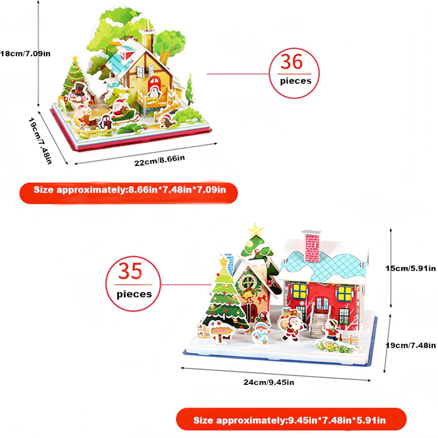5Pack Christmas Puzzle Toy Set for 3-12years Old Kids Toy Gift, Soft 3D 171 DIY Winter Scene Building Decoration Puzzles, Challenging Christmas Suitable for Toddler