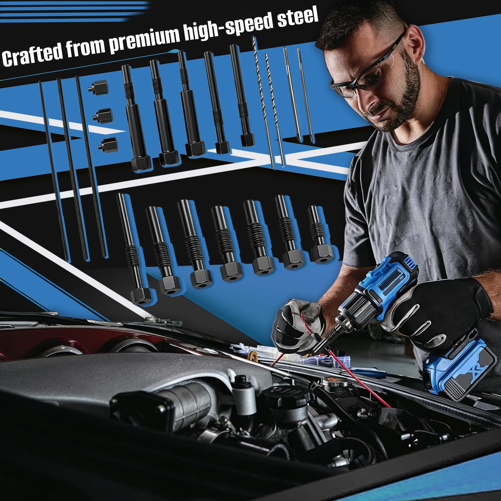 Extracteur Bougies De Préchauffage 22 Pièces, Kit Extraction M8 M10 M10x1.25 Avec Forets Et Tarauds Outil Pour Retirer Bougies Cassées Électrodes Moteur Diesel Avec Coffret De Rangement